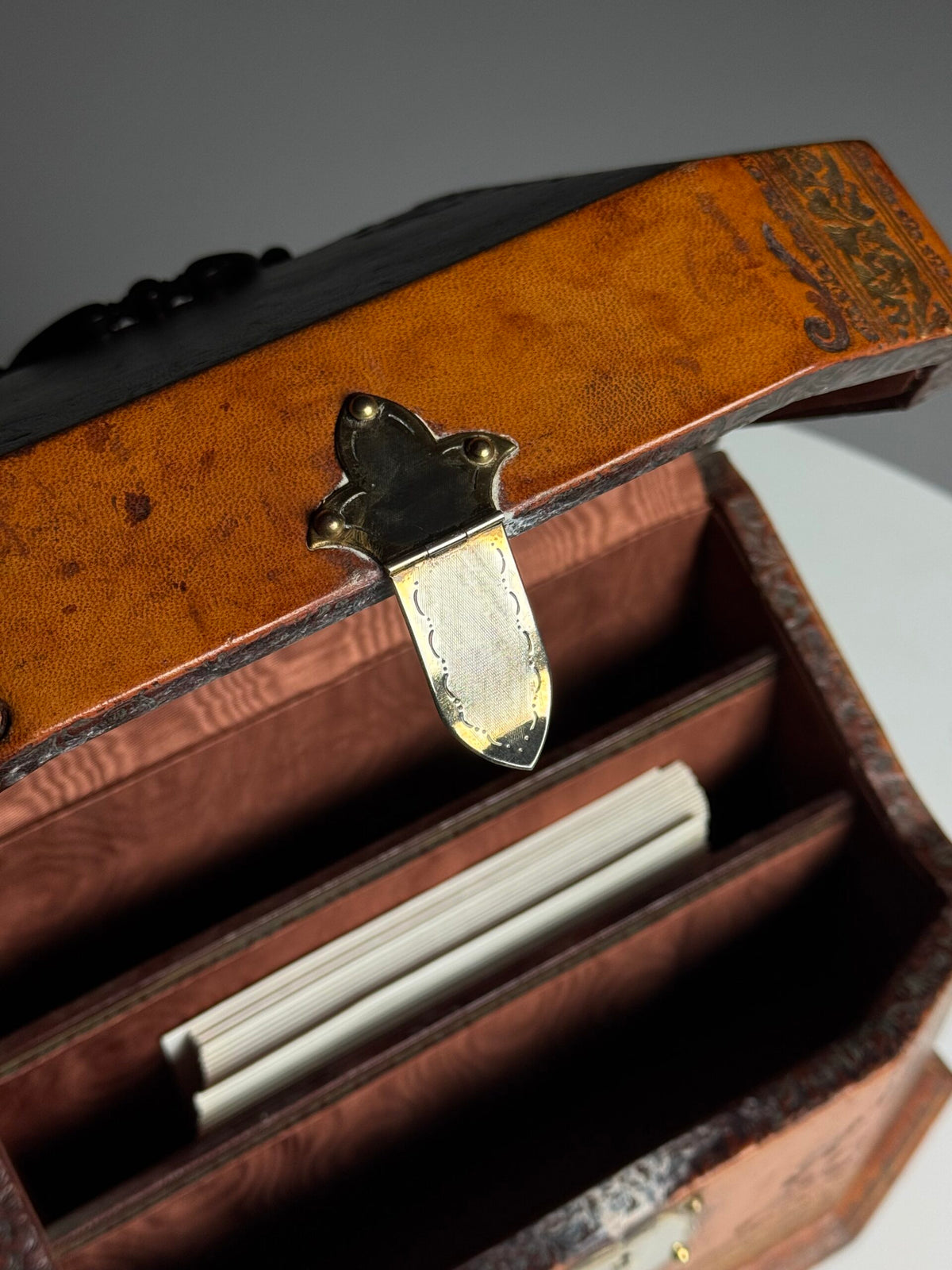 French Leather Covered Letter Box, 19th Century, photo 2
