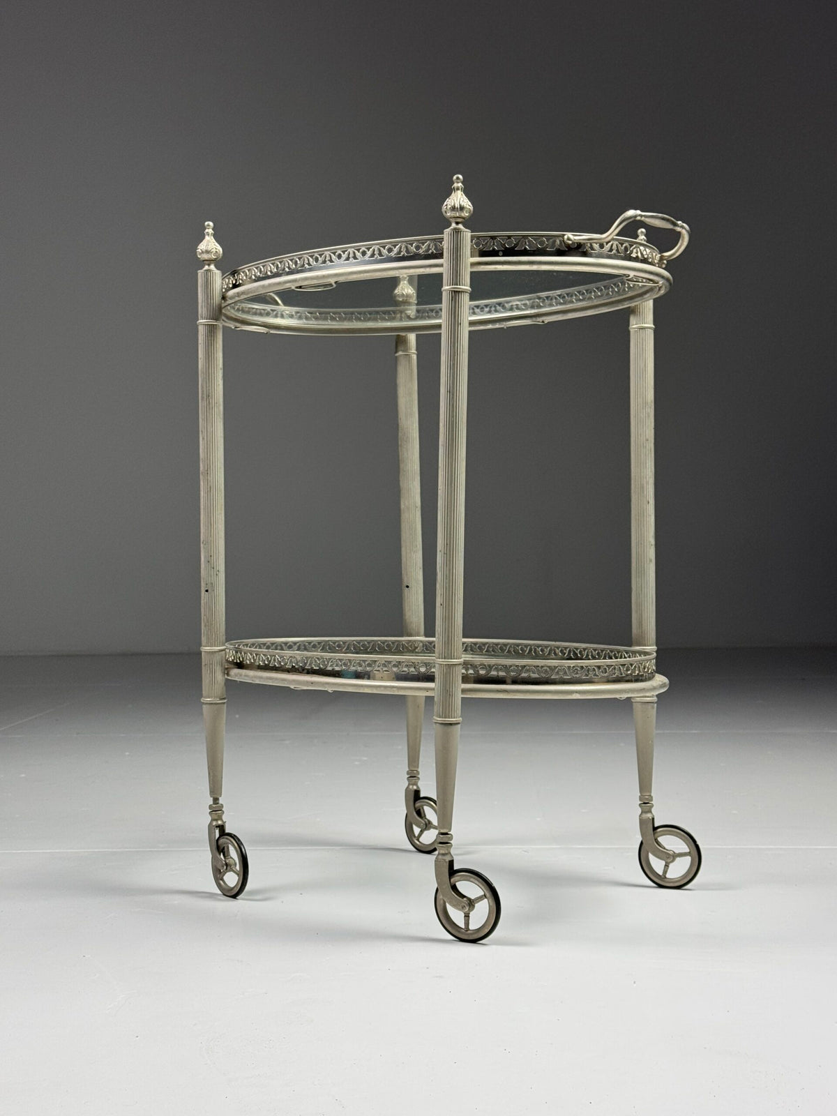 Silver Coloured Metal Trolley with Glass Shelves, 1960s to 1970s, photo 2