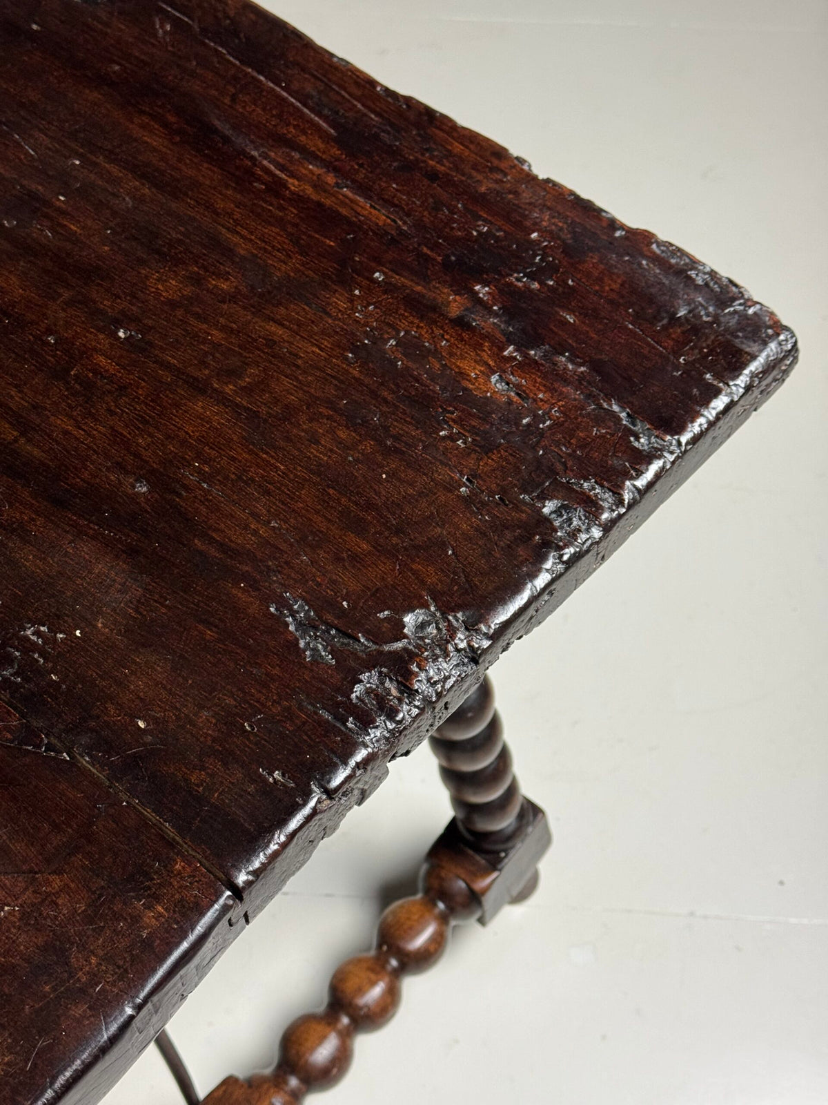 Spanish Walnut Table with Bobbin Turned Stretcher, 18th Century, photo 34