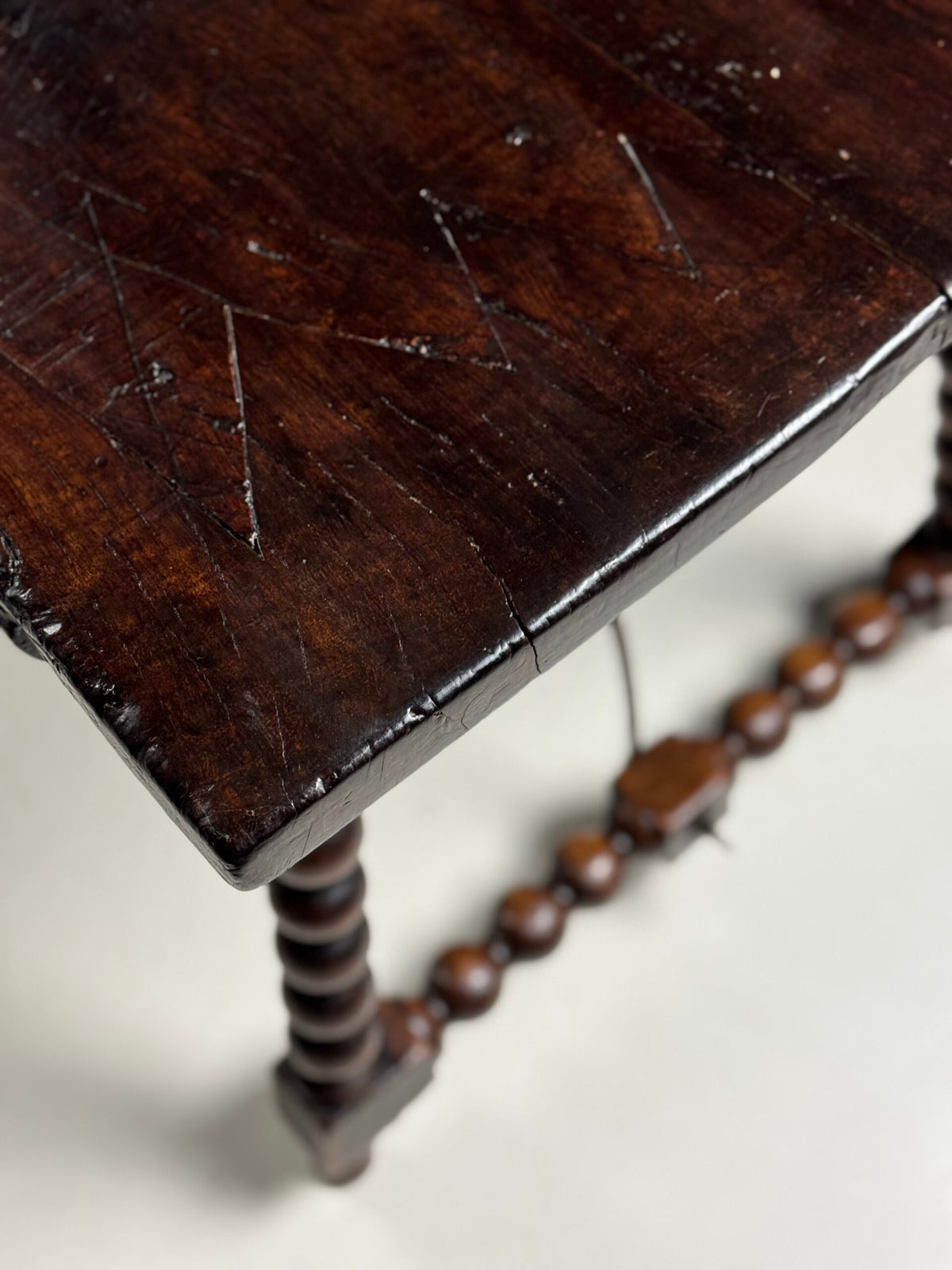 Spanish Walnut Table with Bobbin Turned Stretcher, 18th Century, photo 11