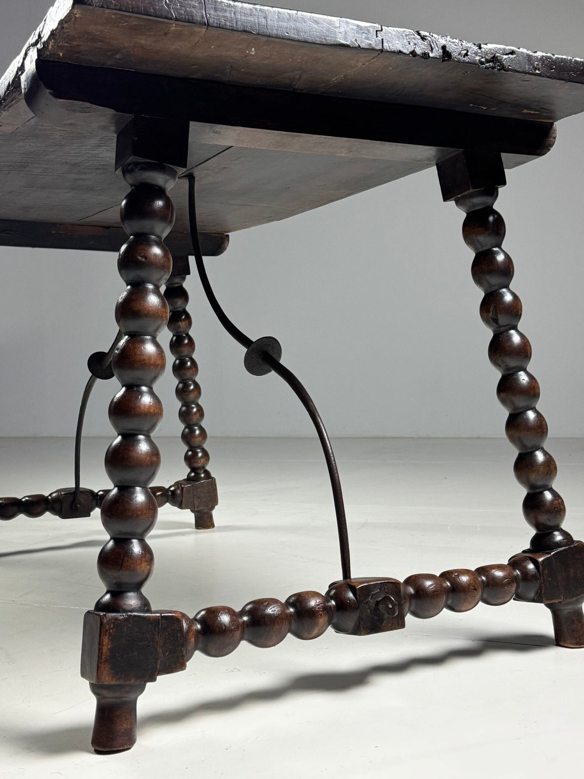 Spanish Walnut Table with Bobbin Turned Stretcher, 18th Century, photo 19