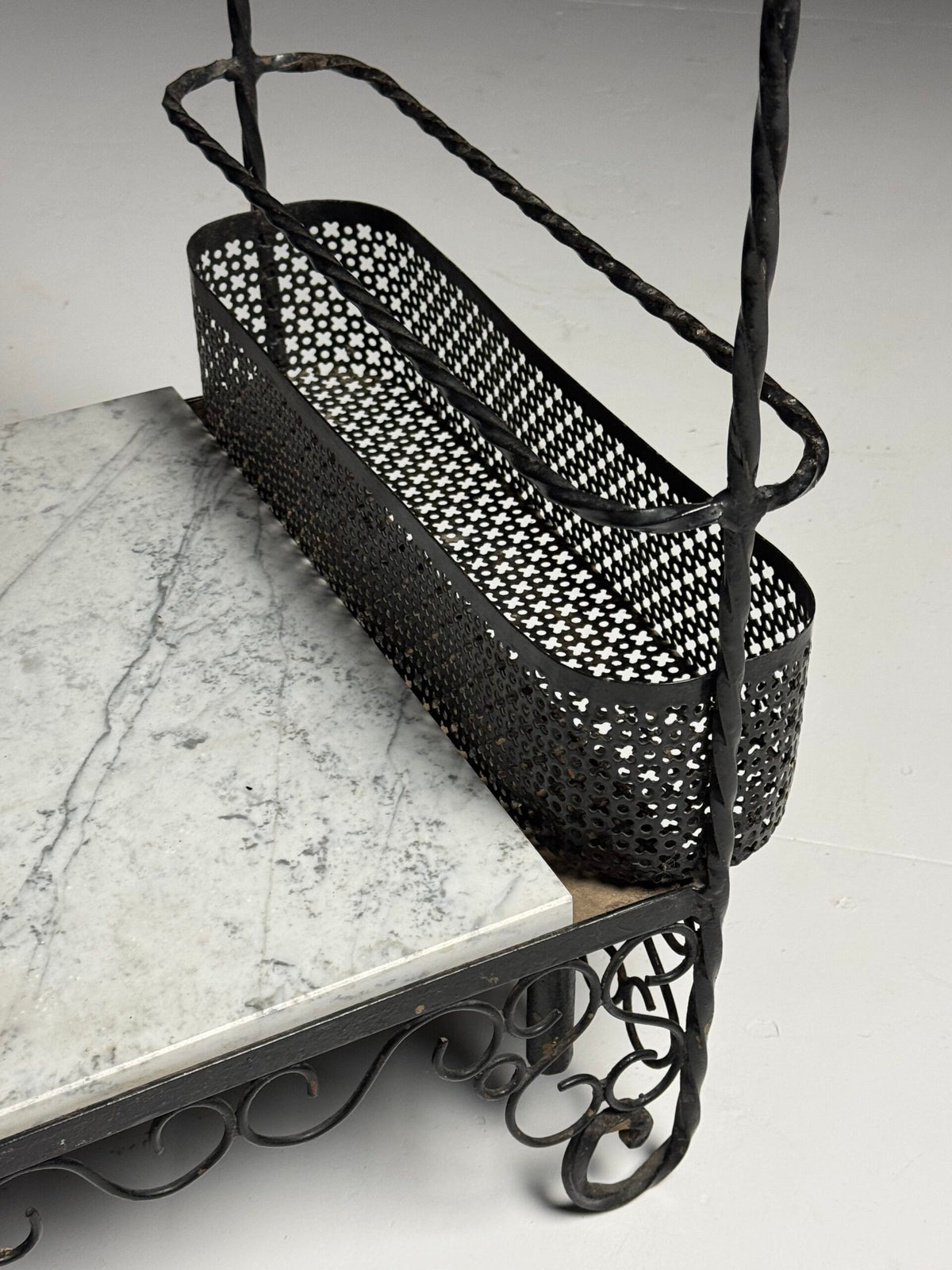 Black Metal Drinks Side Table with Two Marble Tops, France, photo 11