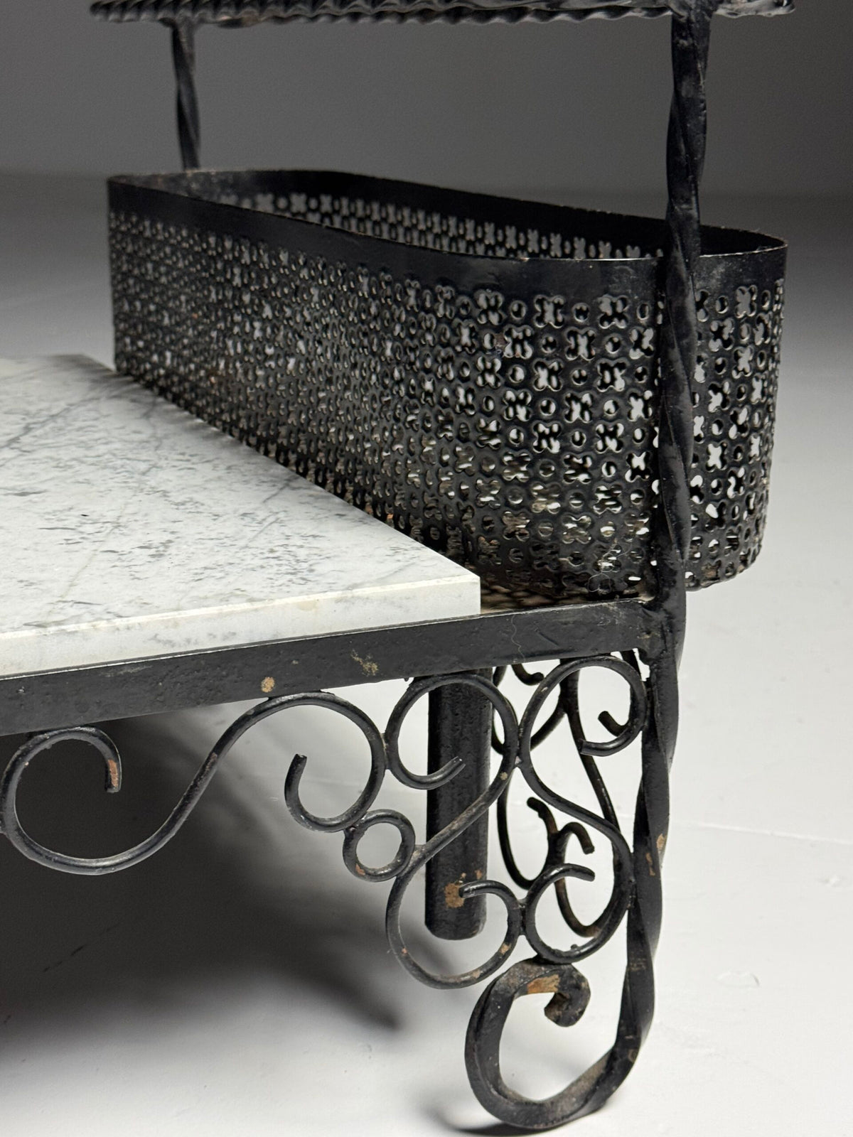 Black Metal Drinks Side Table with Two Marble Tops, France, photo 10