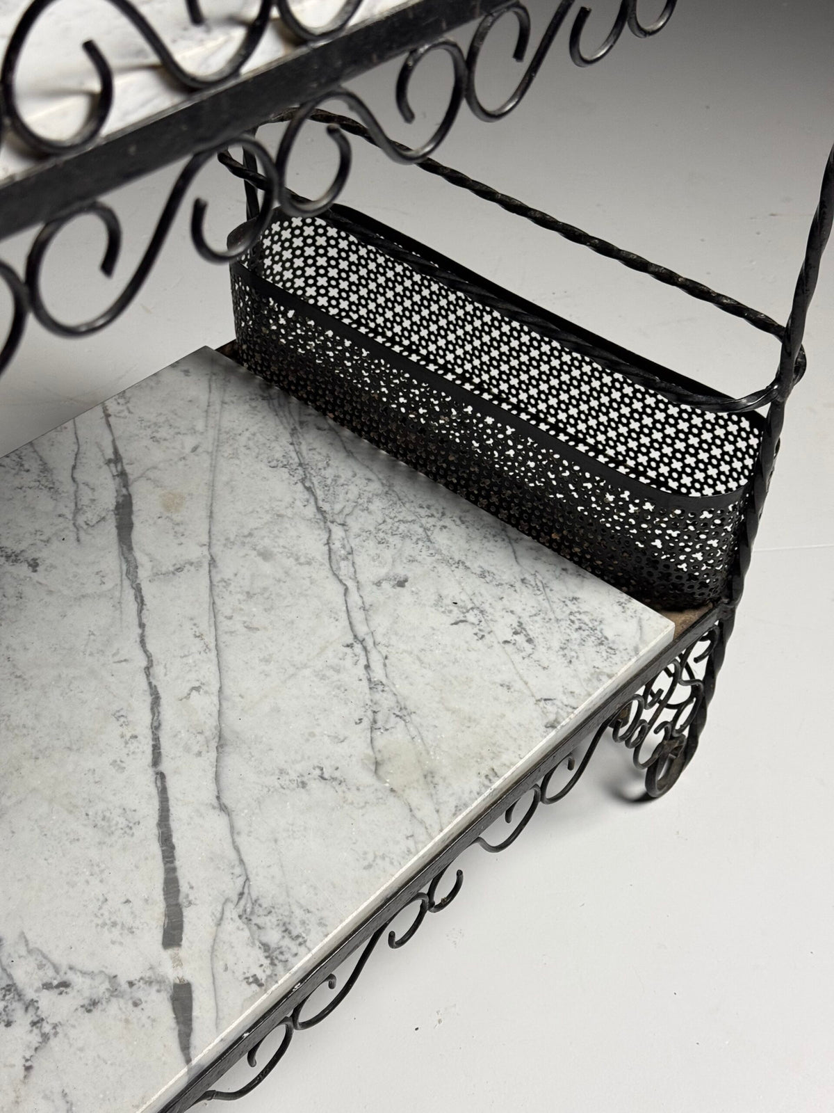 Black Metal Drinks Side Table with Two Marble Tops, France, photo 7