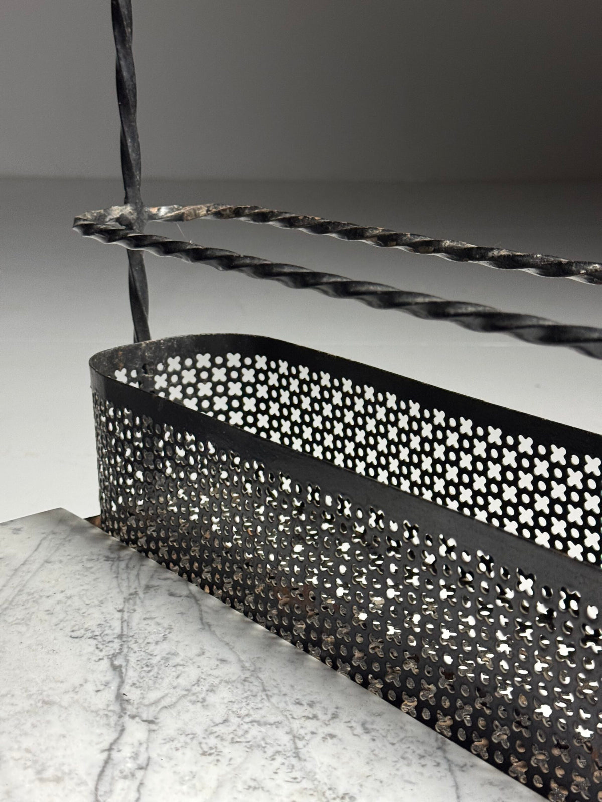Black Metal Drinks Side Table with Two Marble Tops, France, photo 5