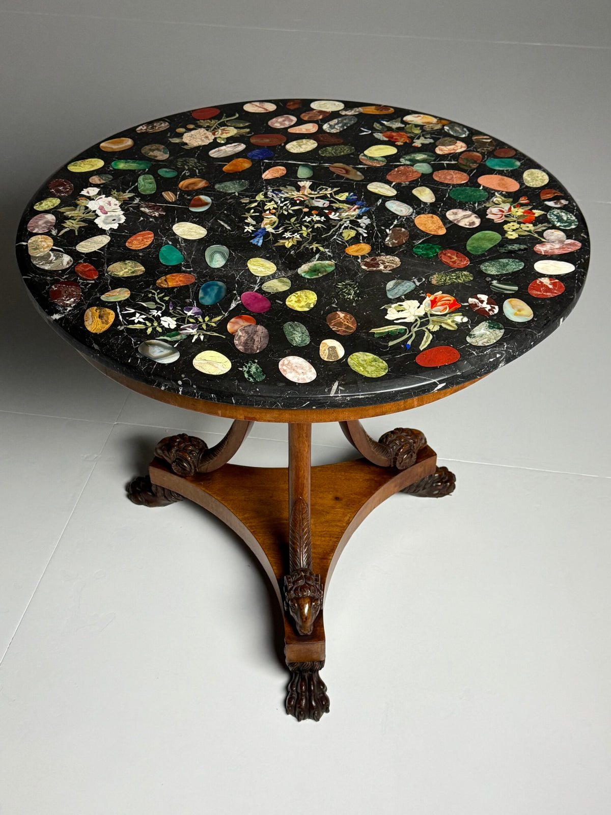 Italian Tripod Center Table with Inlaid Gemstone Marble Top, photo 22