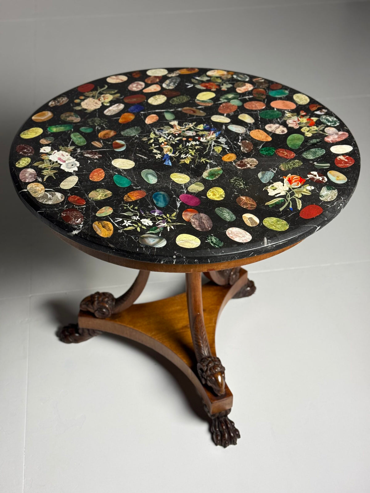 Italian Tripod Center Table with Inlaid Gemstone Marble Top, photo 23