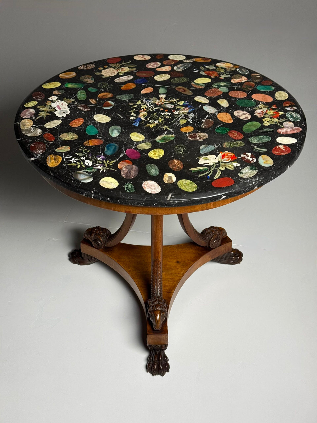Italian Tripod Center Table with Inlaid Gemstone Marble Top, photo 24