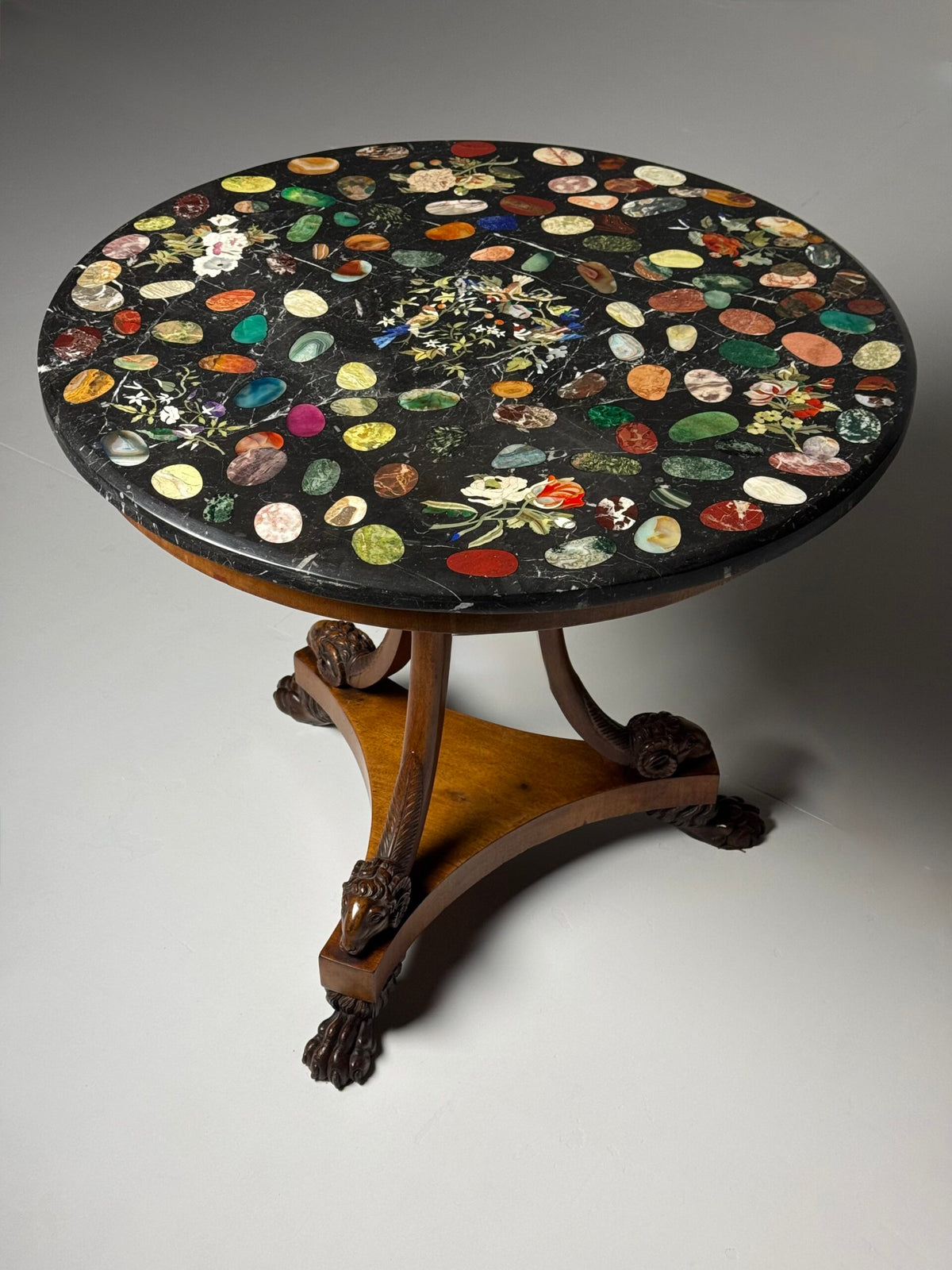 Italian Tripod Center Table with Inlaid Gemstone Marble Top, photo 27