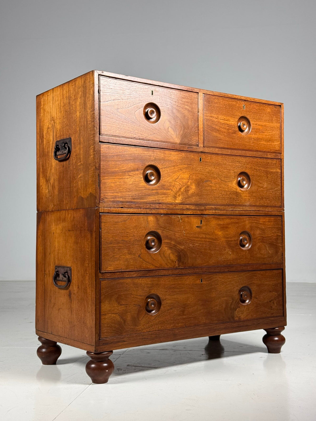Anglo-Indian Teak Campaign Chest of Drawers, 19th Century, photo 1