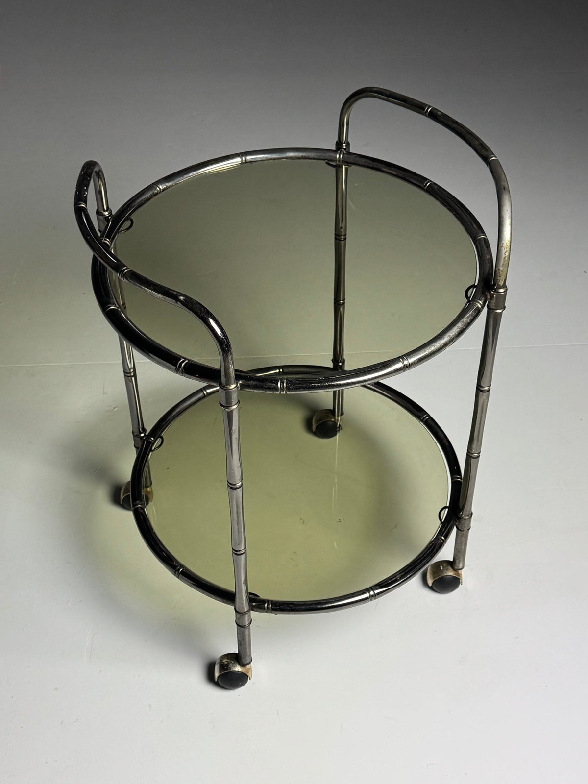 Faux Bamboo Chrome Trolley with Green Tinted Glass, 1970s to 1980s, photo 1