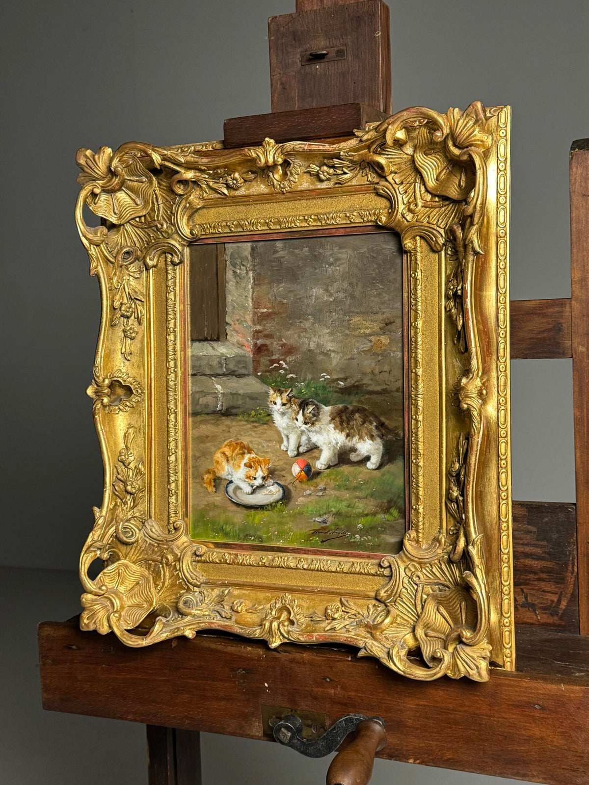 Oil Painting of Playing Kittens by Alfred Arthur Brunel de Neuville, photo 2