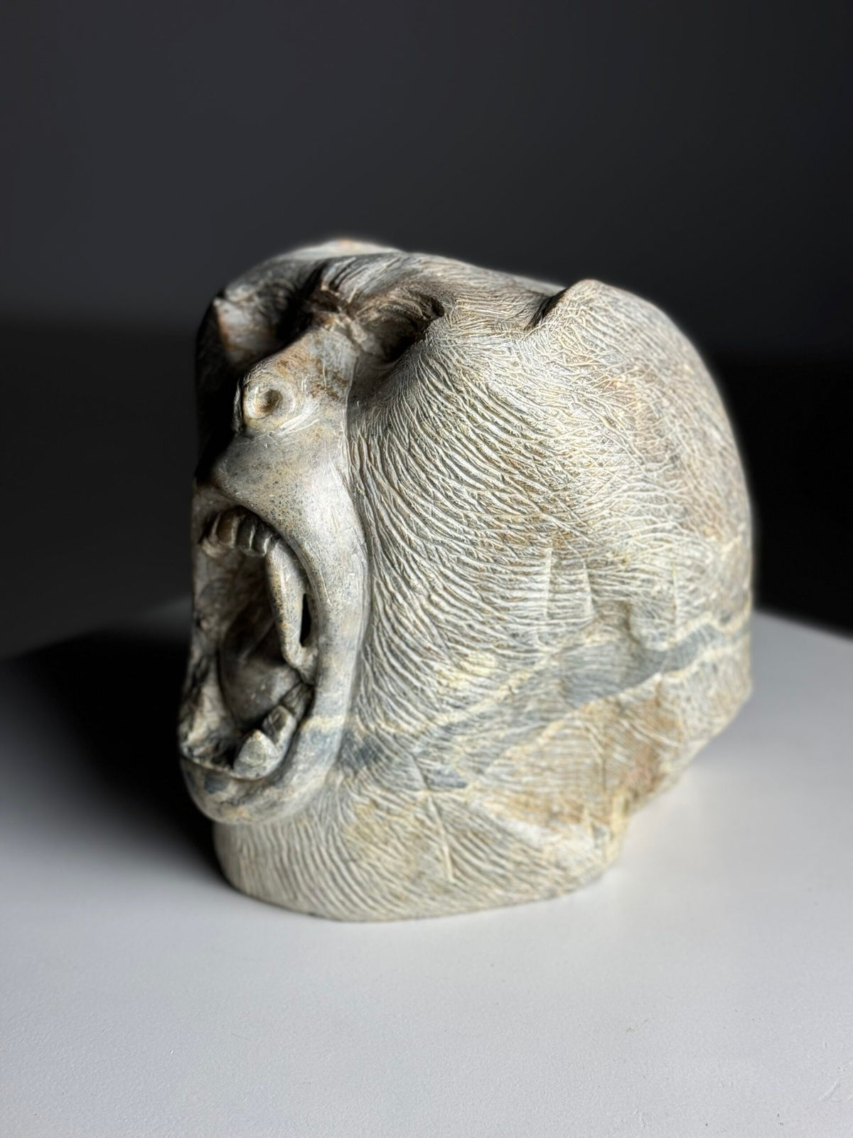 Hand Carved Stone Head of a Screaming Monkey, 20th Century, photo 1