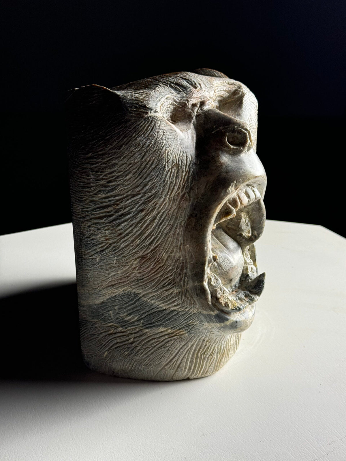 Hand Carved Stone Head of a Screaming Monkey, 20th Century, photo 14
