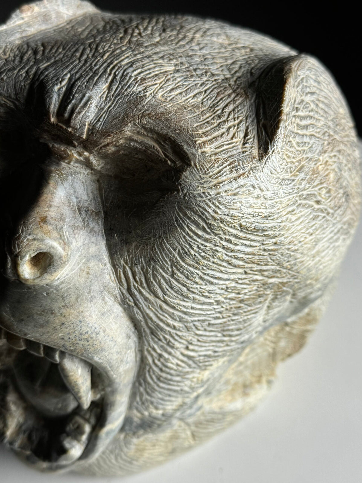 Hand Carved Stone Head of a Screaming Monkey, 20th Century, photo 20