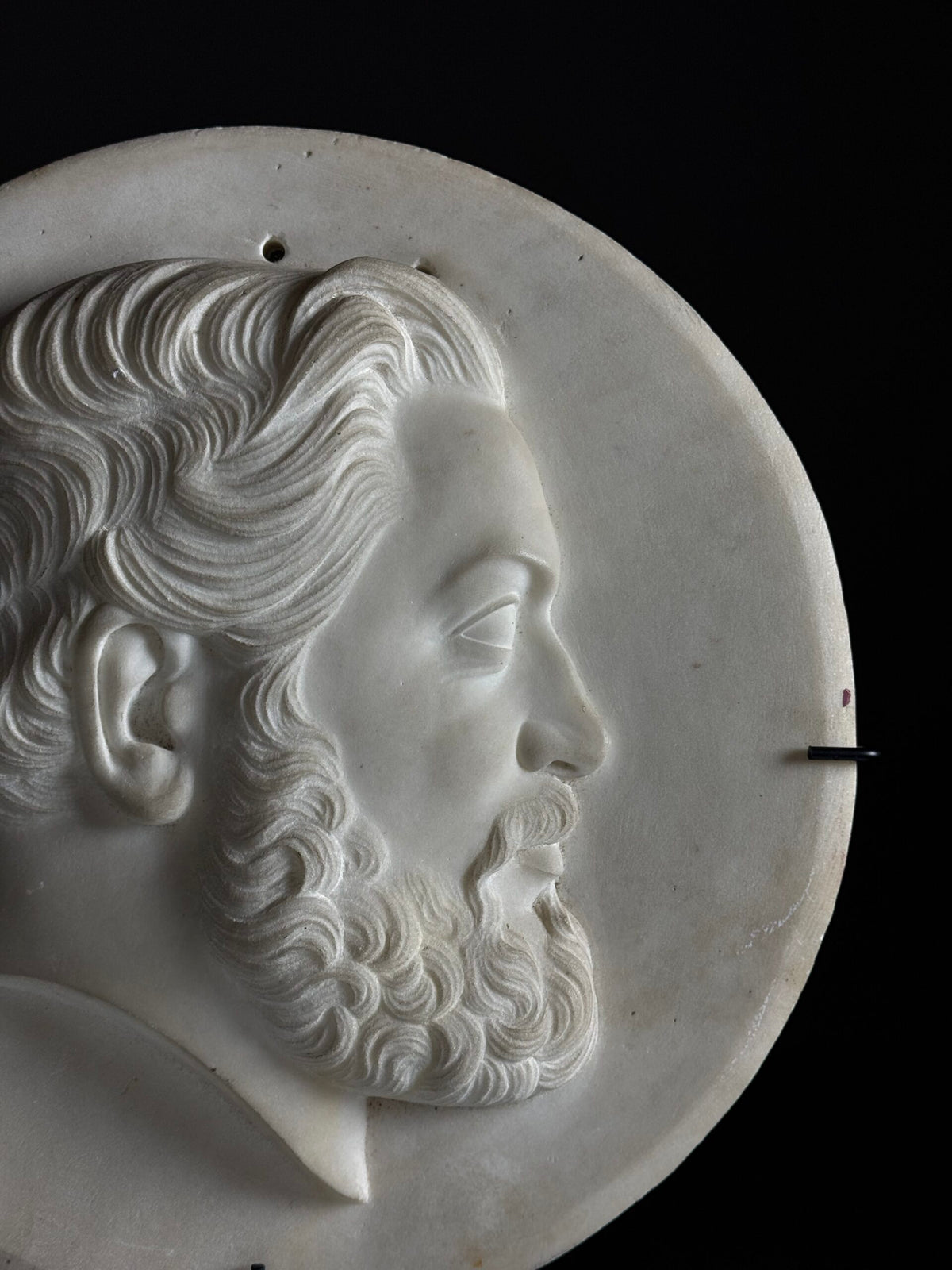 19th Century White Carrara Marble Portrait Medallion on Stand, photo 15