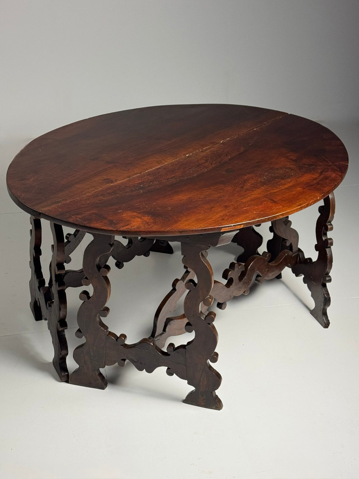Pair of Italian Walnut Demi Lune Console Tables, 18th Century, photo 20