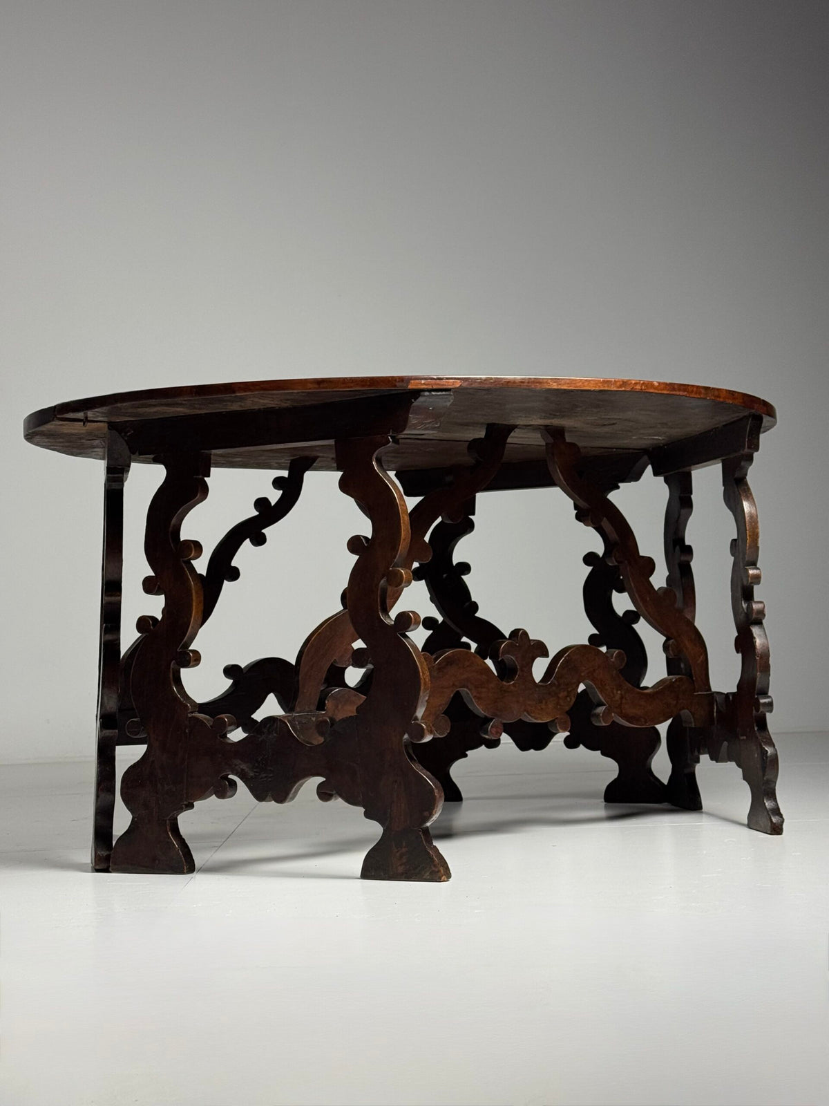Pair of Italian Walnut Demi Lune Console Tables, 18th Century, photo 19