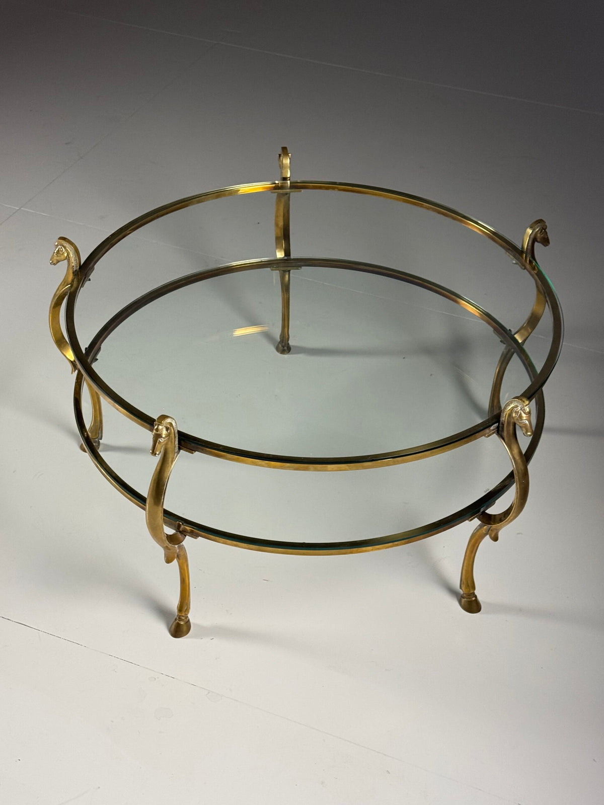 Vintage Brass Seahorse Coffee Table with Two Glass Tops, photo 2