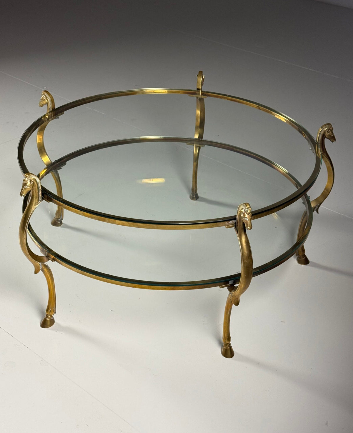 Vintage Brass Seahorse Coffee Table with Two Glass Tops, photo 4