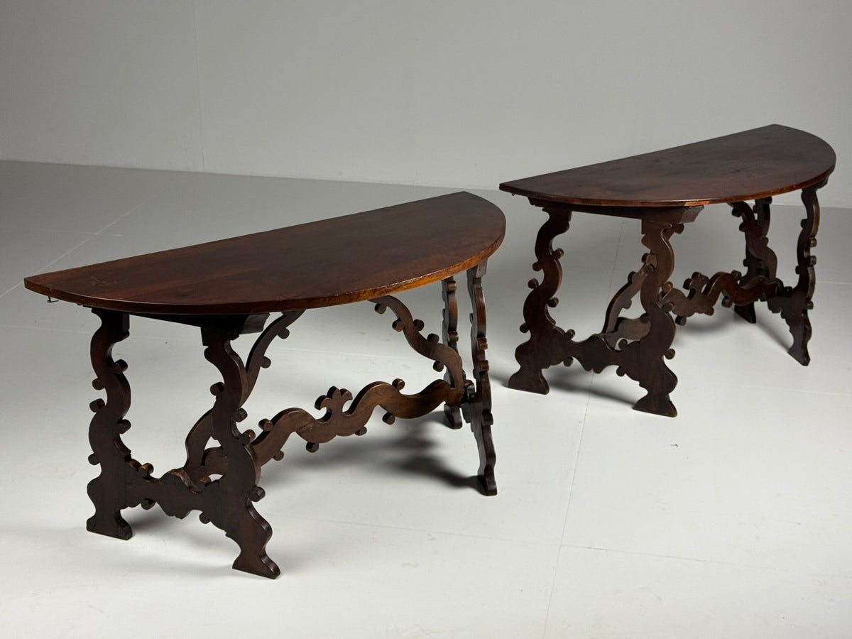 Pair of Italian Walnut Demi Lune Console Tables, 18th Century, photo 13