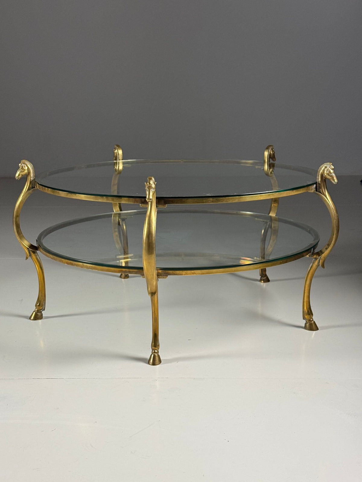 Vintage Brass Seahorse Coffee Table with Two Glass Tops, photo 5