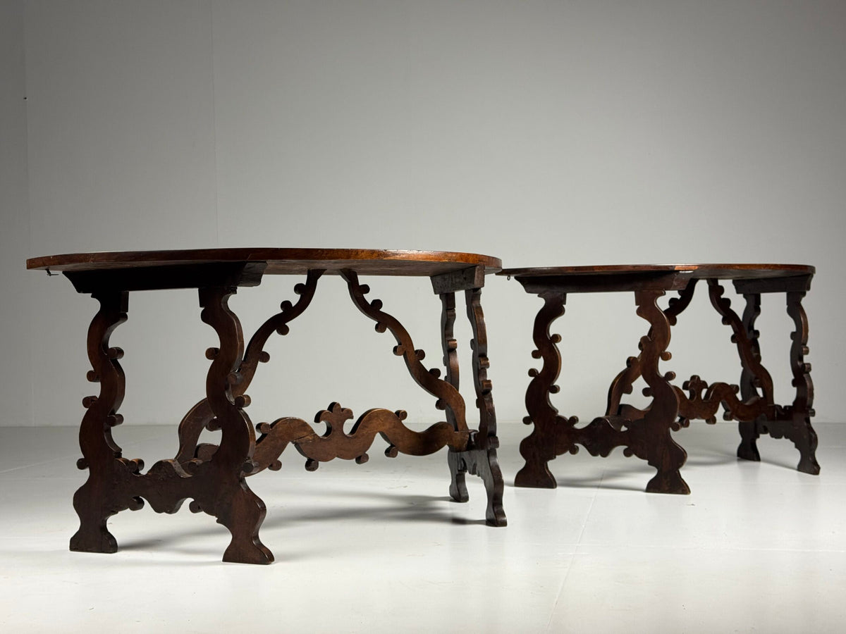 Pair of Italian Walnut Demi Lune Console Tables, 18th Century, photo 12