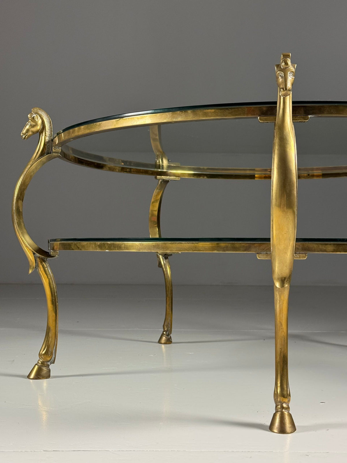 Vintage Brass Seahorse Coffee Table with Two Glass Tops, photo 7