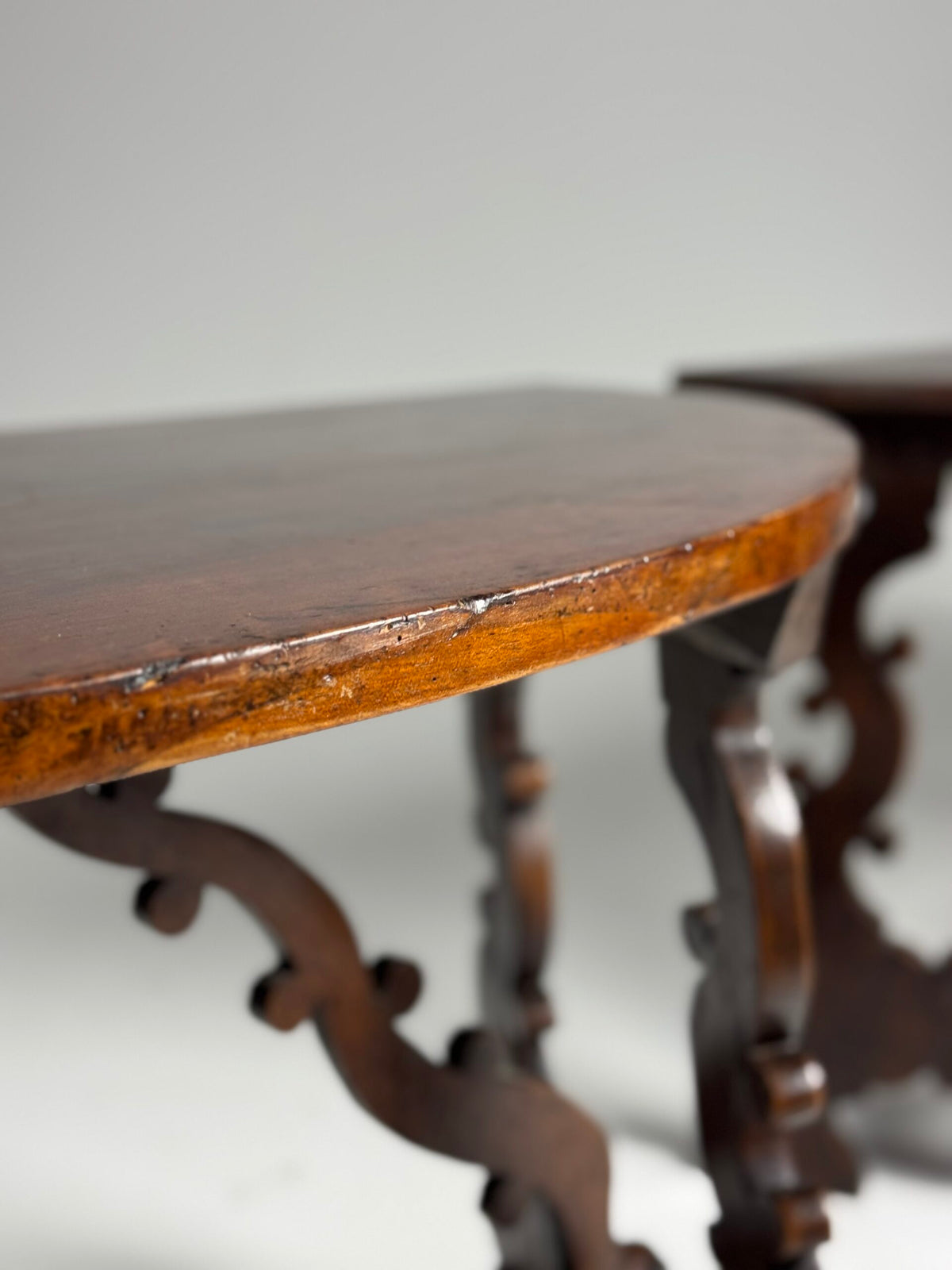 Pair of Italian Walnut Demi Lune Console Tables, 18th Century, photo 9