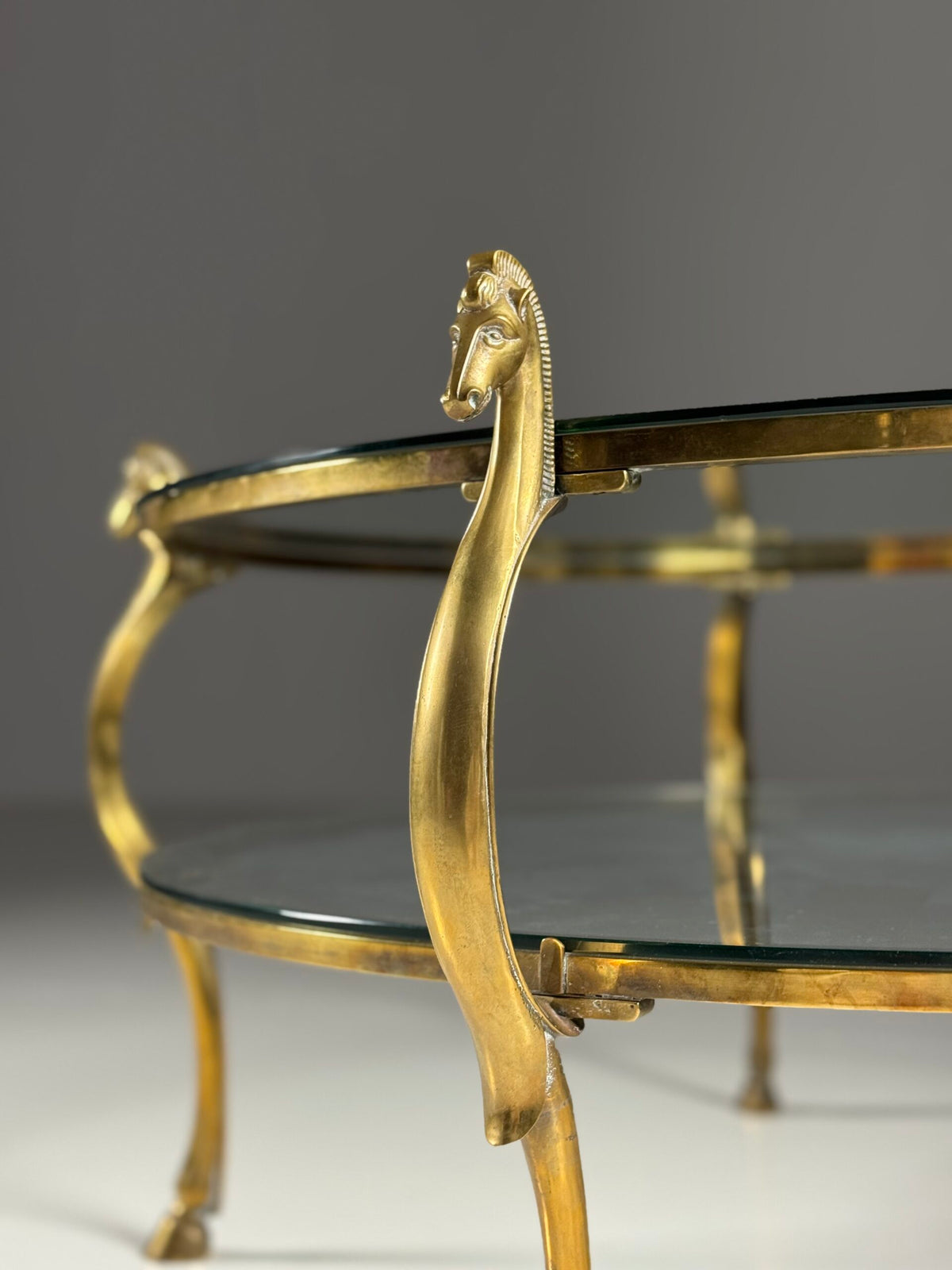 Vintage Brass Seahorse Coffee Table with Two Glass Tops, photo 10