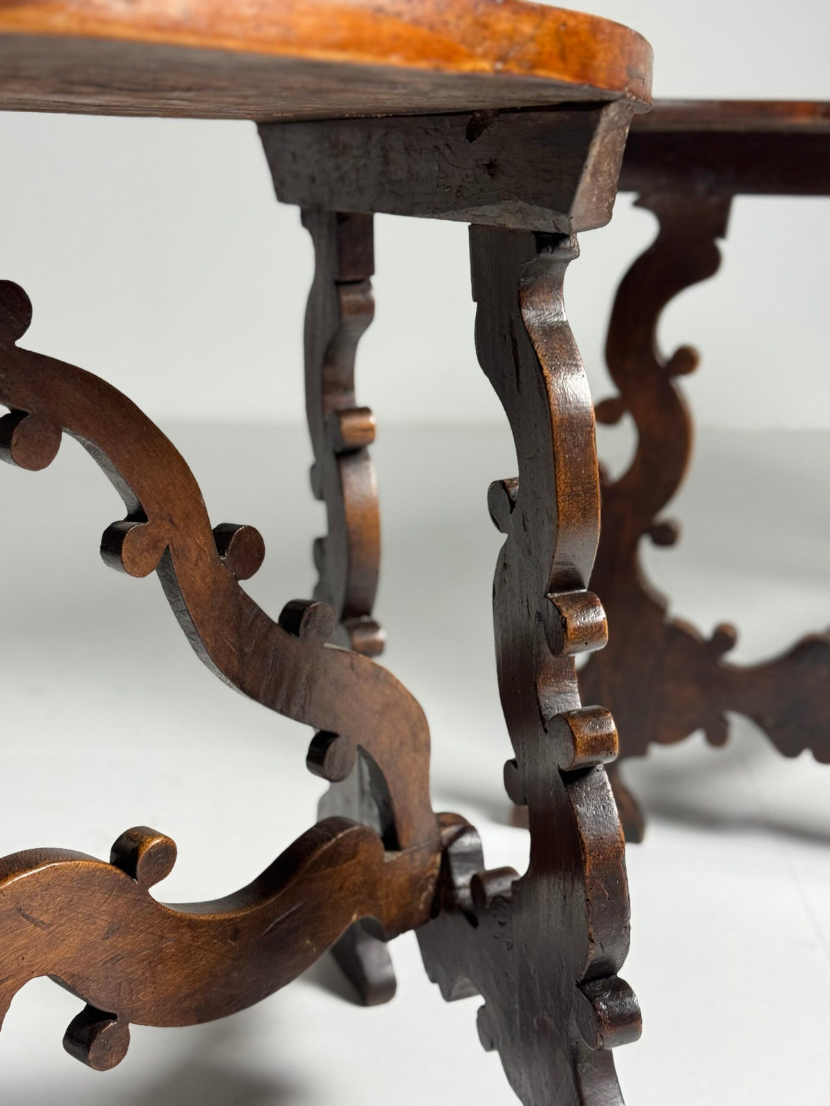 Pair of Italian Walnut Demi Lune Console Tables, 18th Century, photo 8