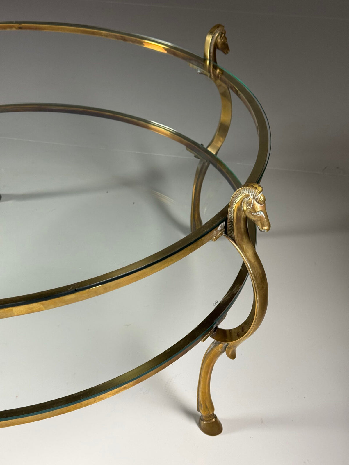 Vintage Brass Seahorse Coffee Table with Two Glass Tops, photo 15