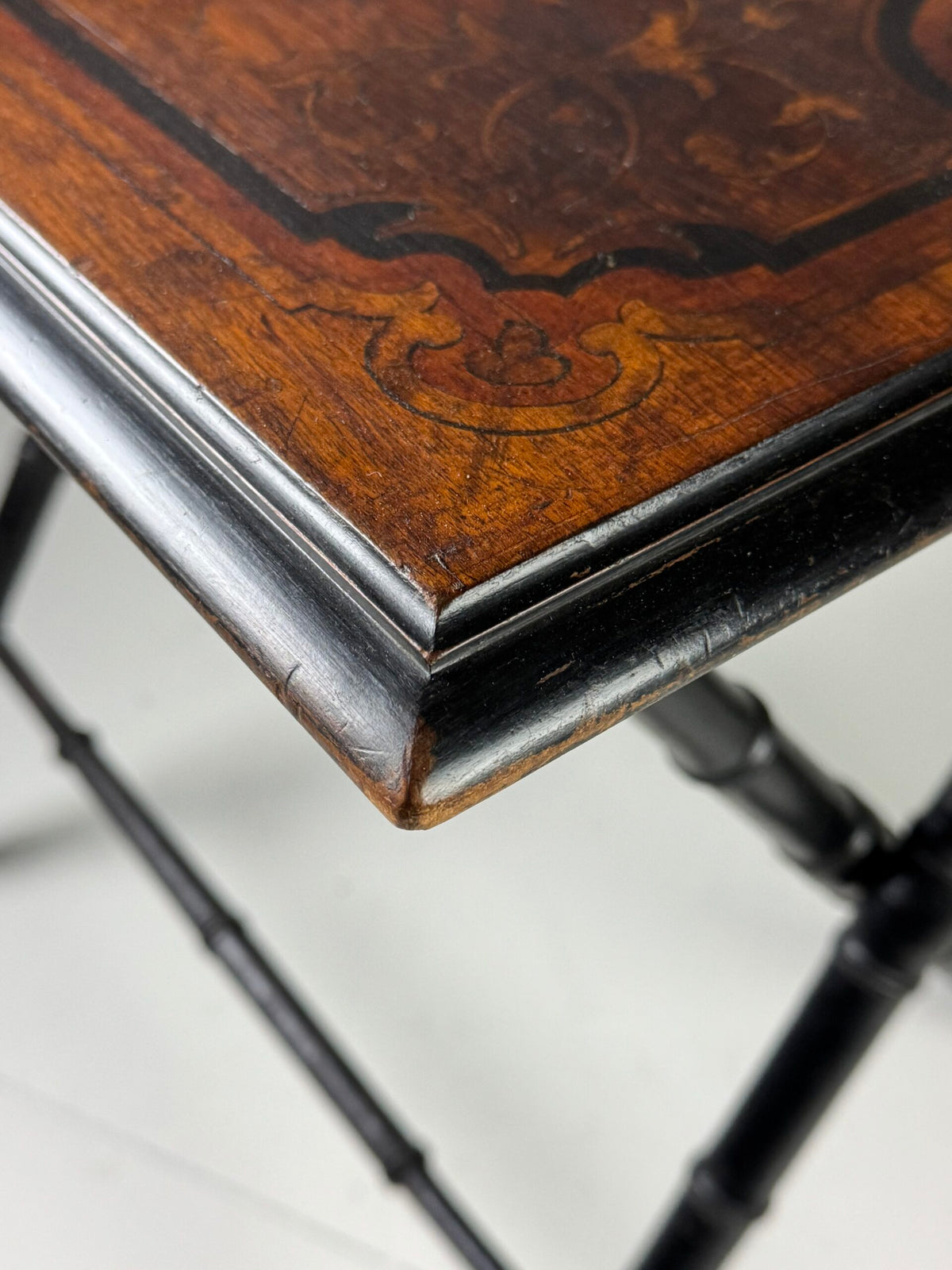 Napoleon III Tray Table with Inlaid Top and Faux Bamboo Frame, photo 6