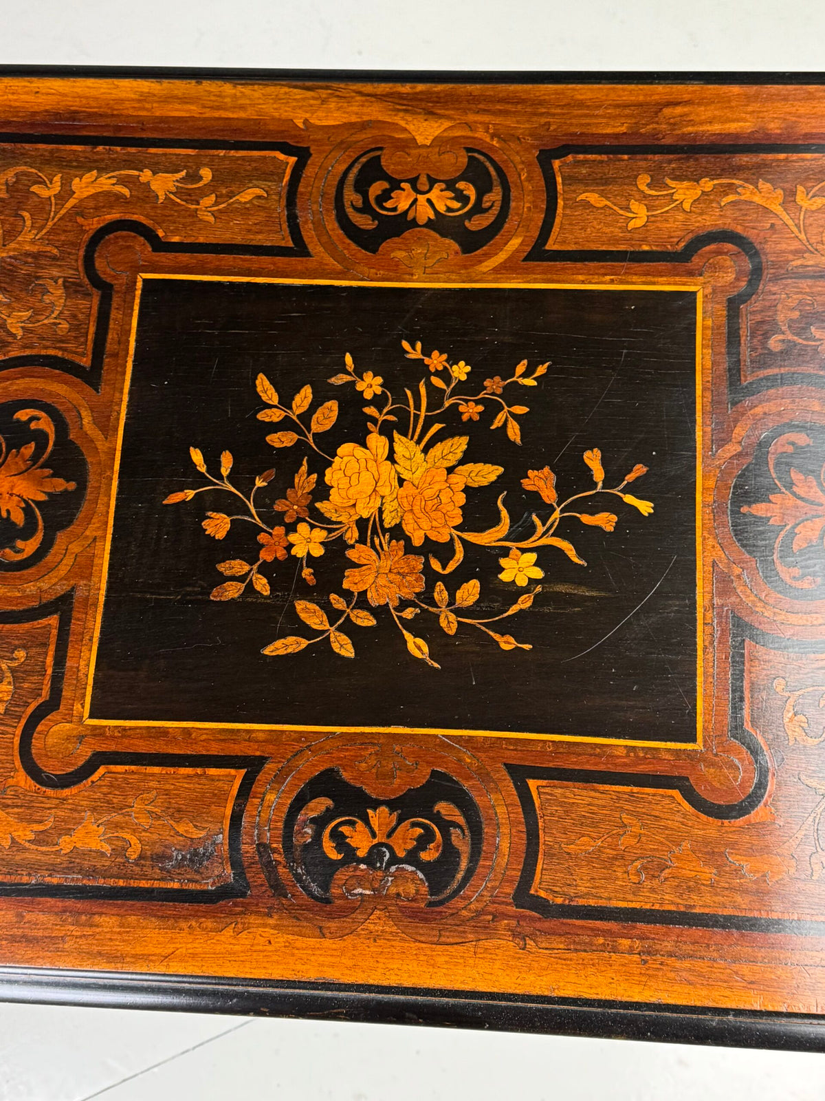 Napoleon III Tray Table with Inlaid Top and Faux Bamboo Frame, photo 2