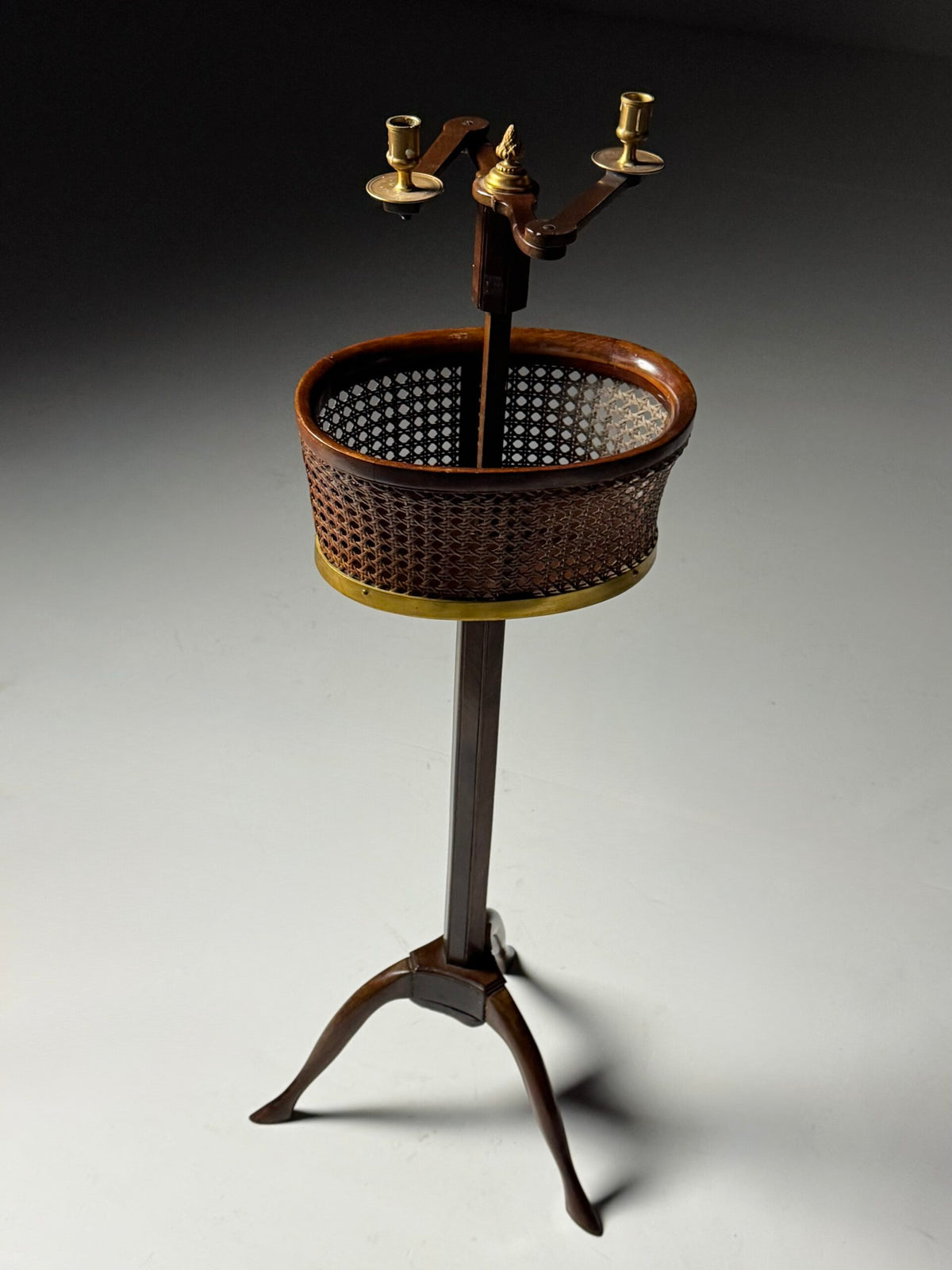 English Mahogany Stand with Cane Basket and Candle Holders, 19th Century, photo 16