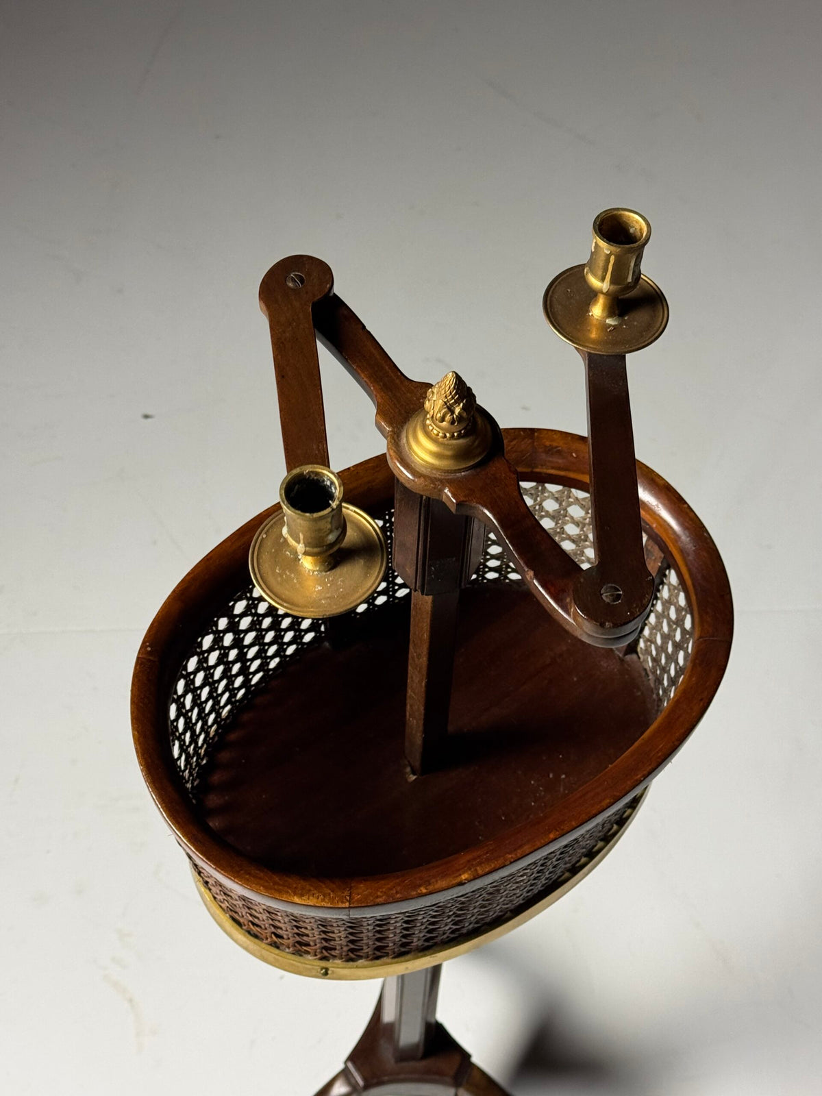 English Mahogany Stand with Cane Basket and Candle Holders, 19th Century, photo 14