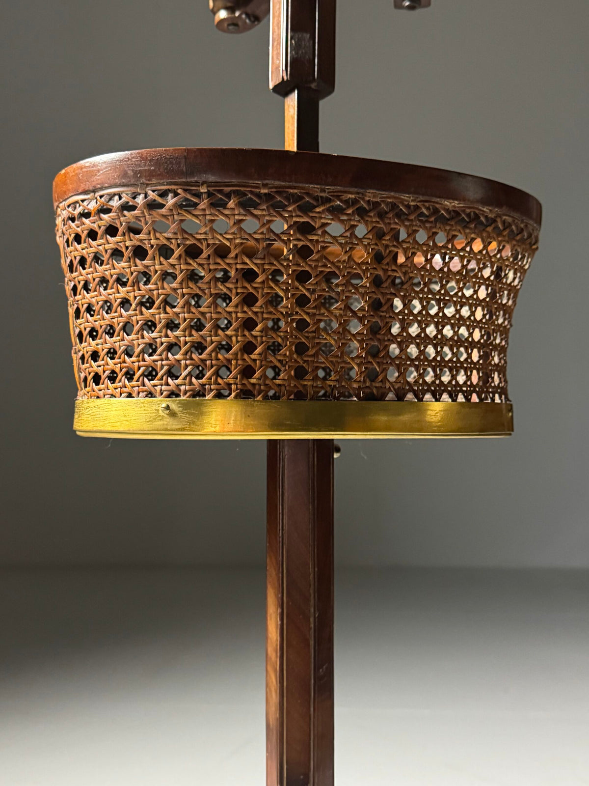 English Mahogany Stand with Cane Basket and Candle Holders, 19th Century, photo 6
