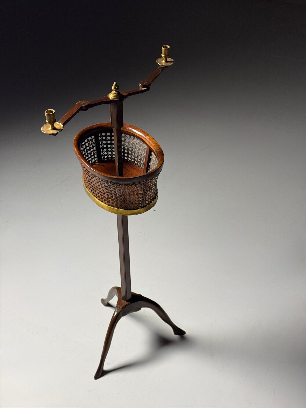 English Mahogany Stand with Cane Basket and Candle Holders, 19th Century, photo 1