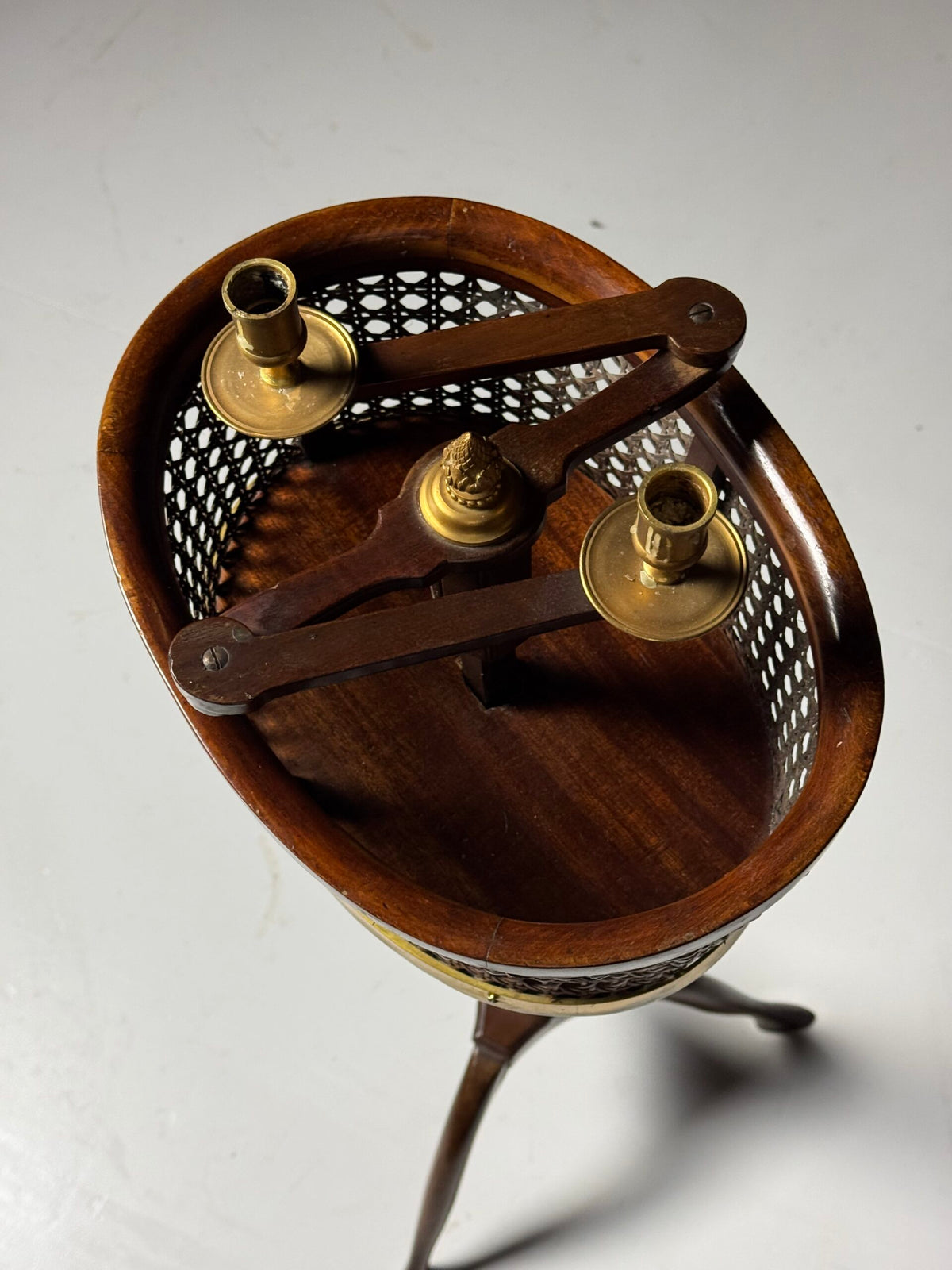 English Mahogany Stand with Cane Basket and Candle Holders, 19th Century, photo 2