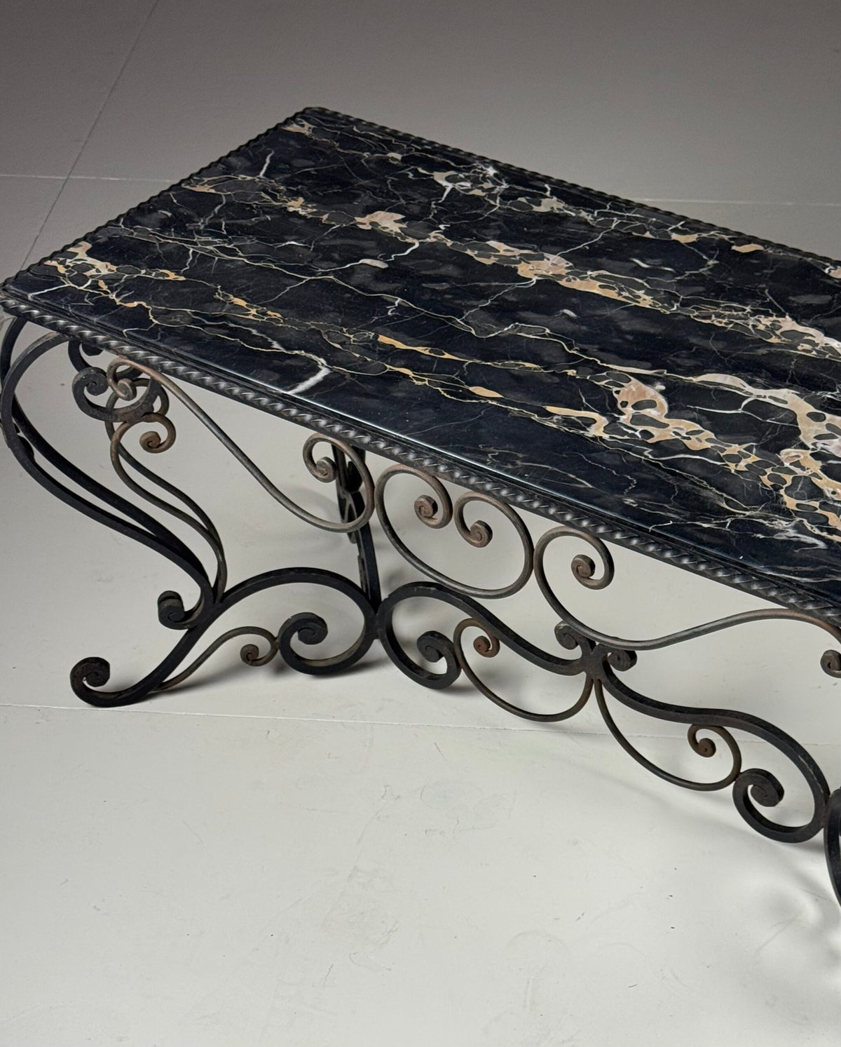 Mid 20th Century Wrought Iron Coffee Table with Black Marble Top, photo 8