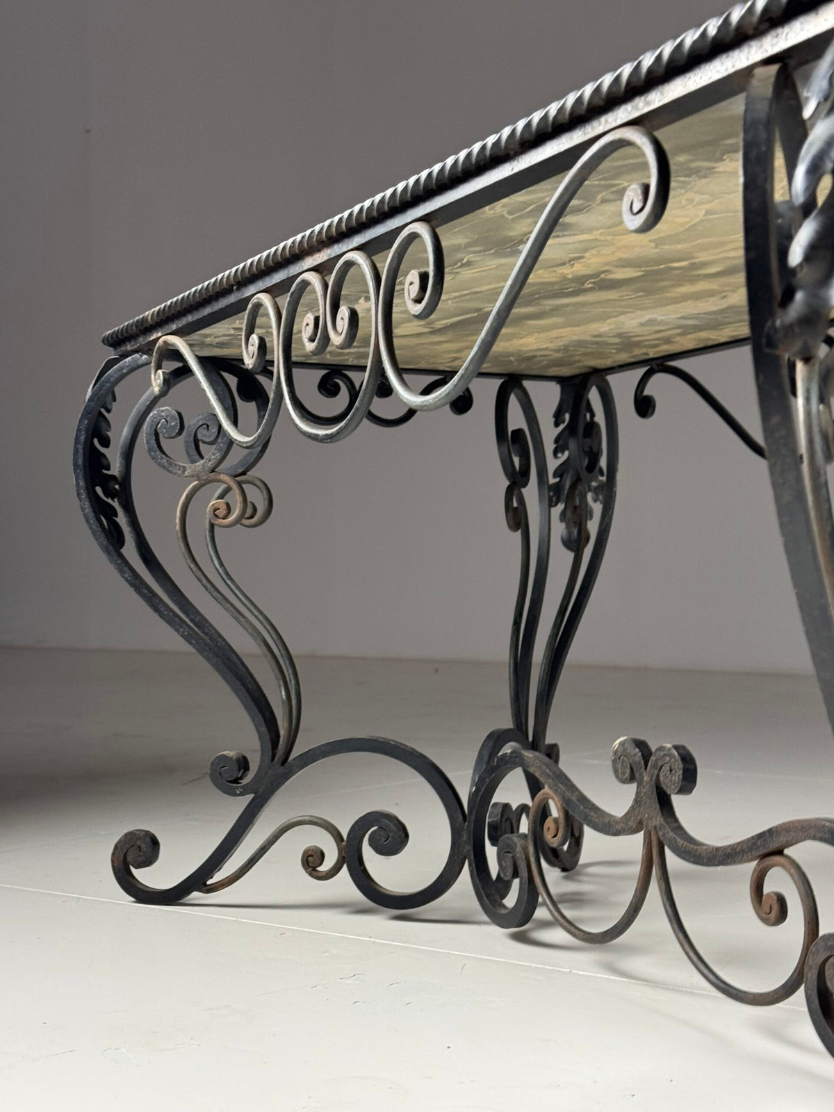 Mid 20th Century Wrought Iron Coffee Table with Black Marble Top, photo 4