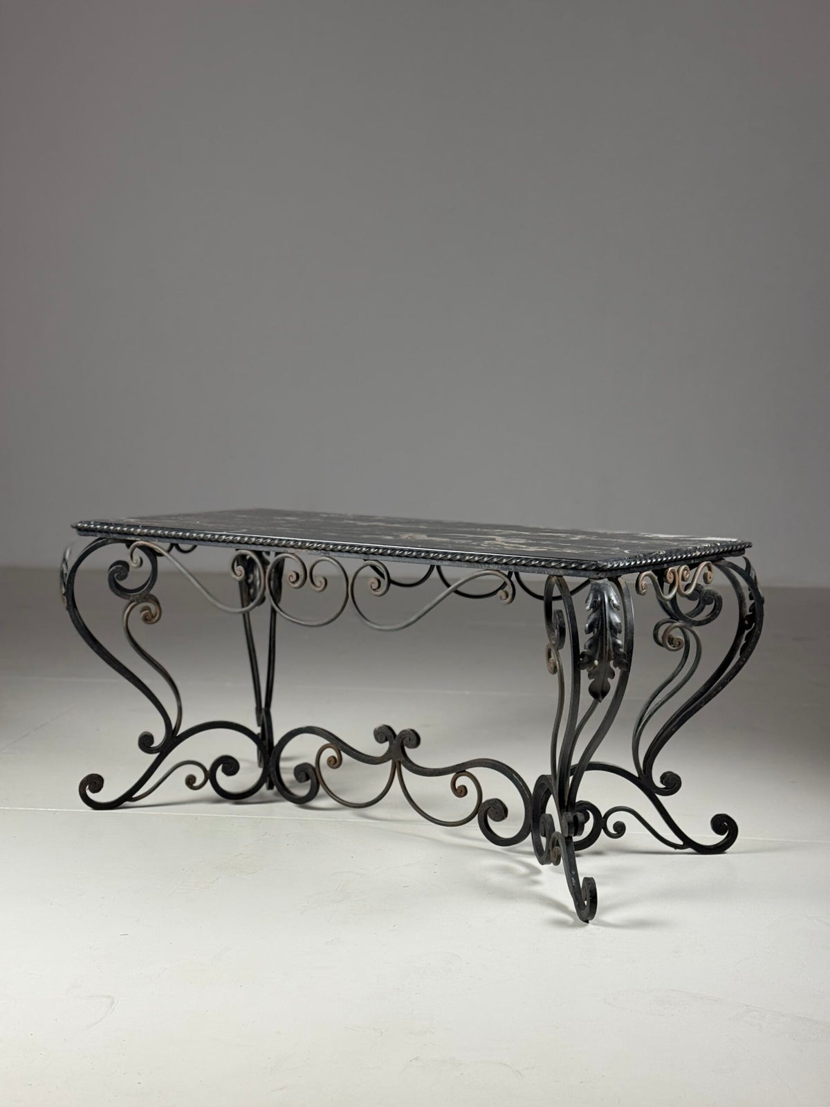 Mid 20th Century Wrought Iron Coffee Table with Black Marble Top, photo 18