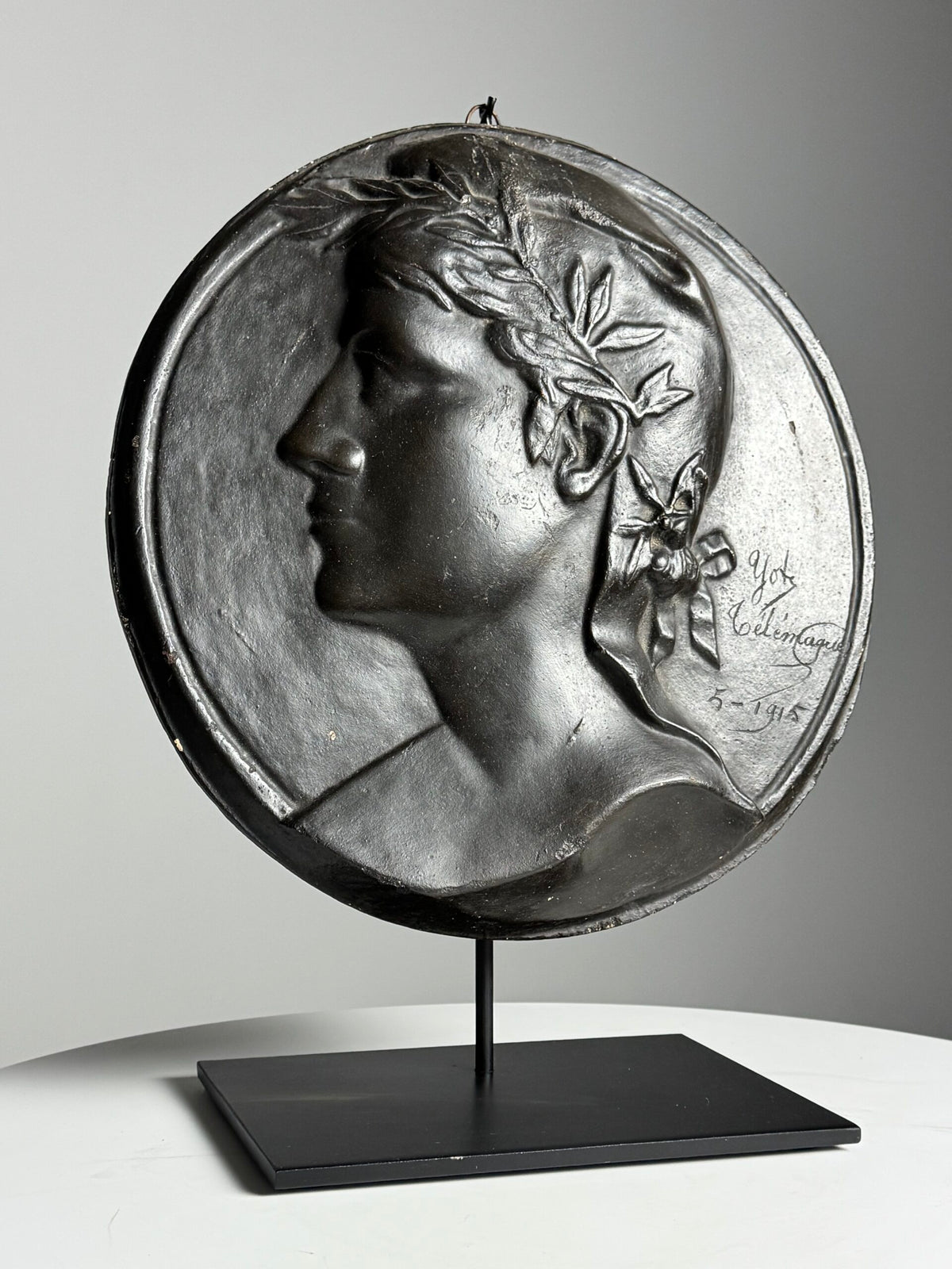 Signed French Plaster Plaque on Stand, 1915, photo 1