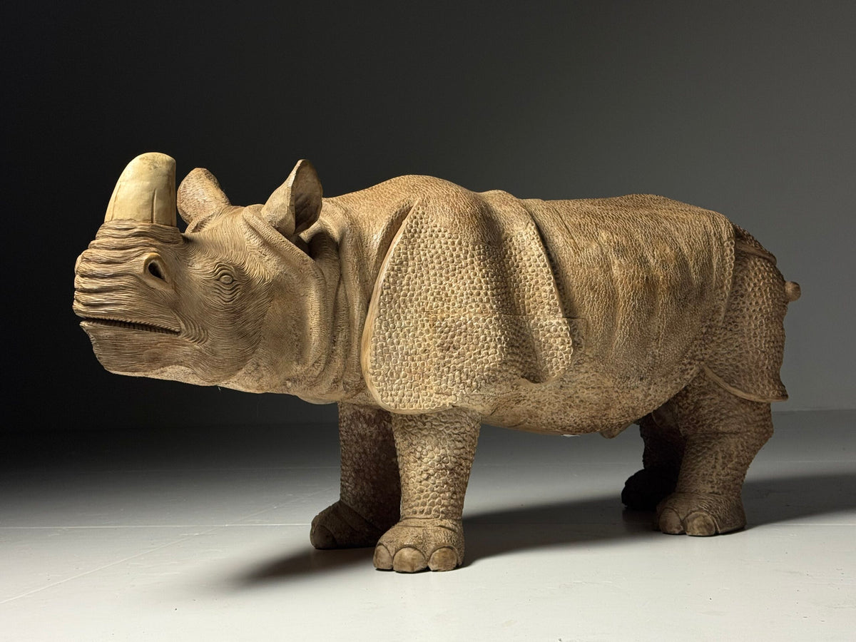 Hand Carved Asian Rhinoceros and Calf, South East Asia, c. 1960, photo 30