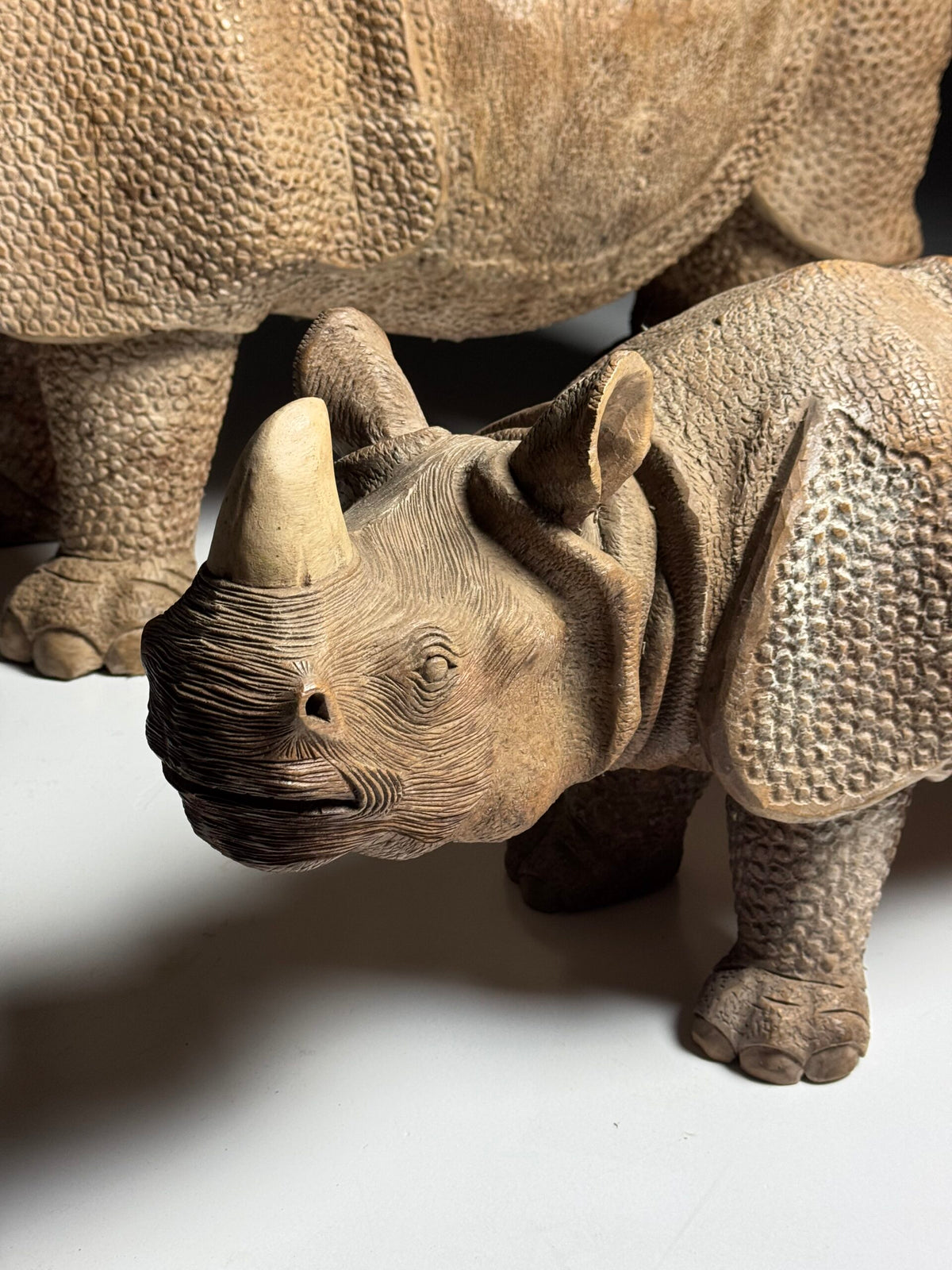 Hand Carved Asian Rhinoceros and Calf, South East Asia, c. 1960, photo 12