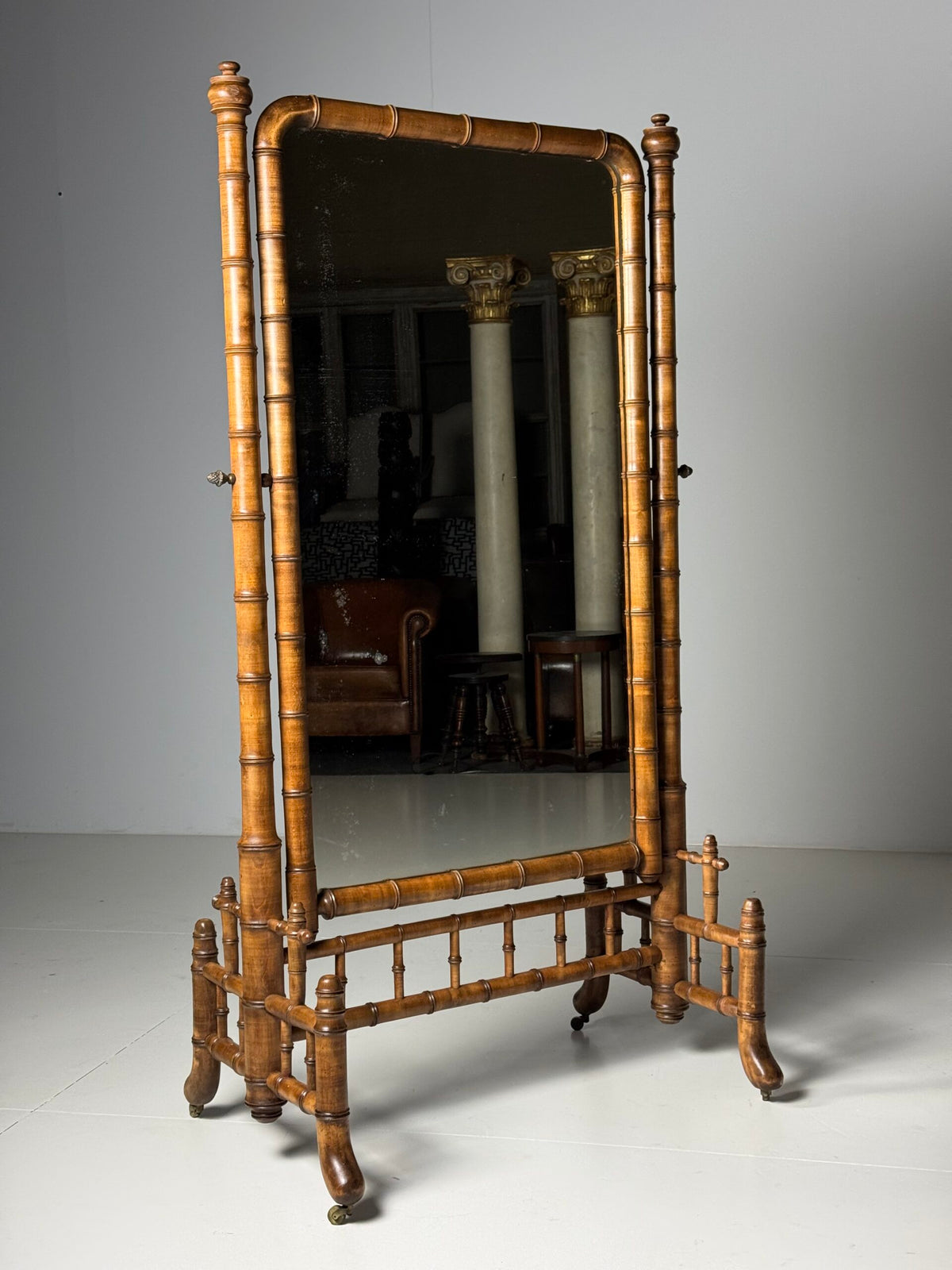 French Faux Bamboo Cheval Mirror, c. 1900, photo 2
