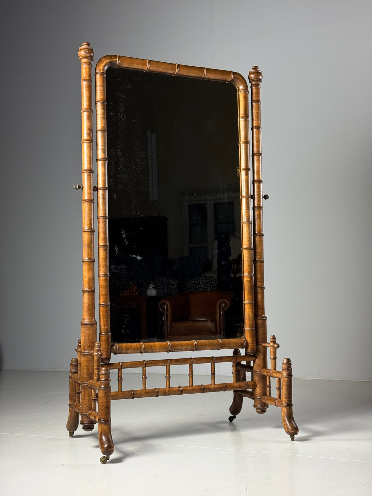 French Faux Bamboo Cheval Mirror, c. 1900, photo 1