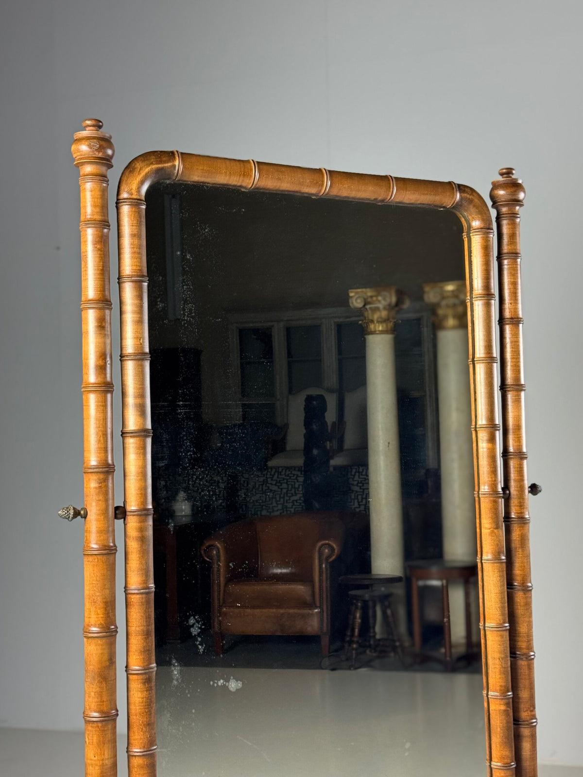 French Faux Bamboo Cheval Mirror, c. 1900, photo 11