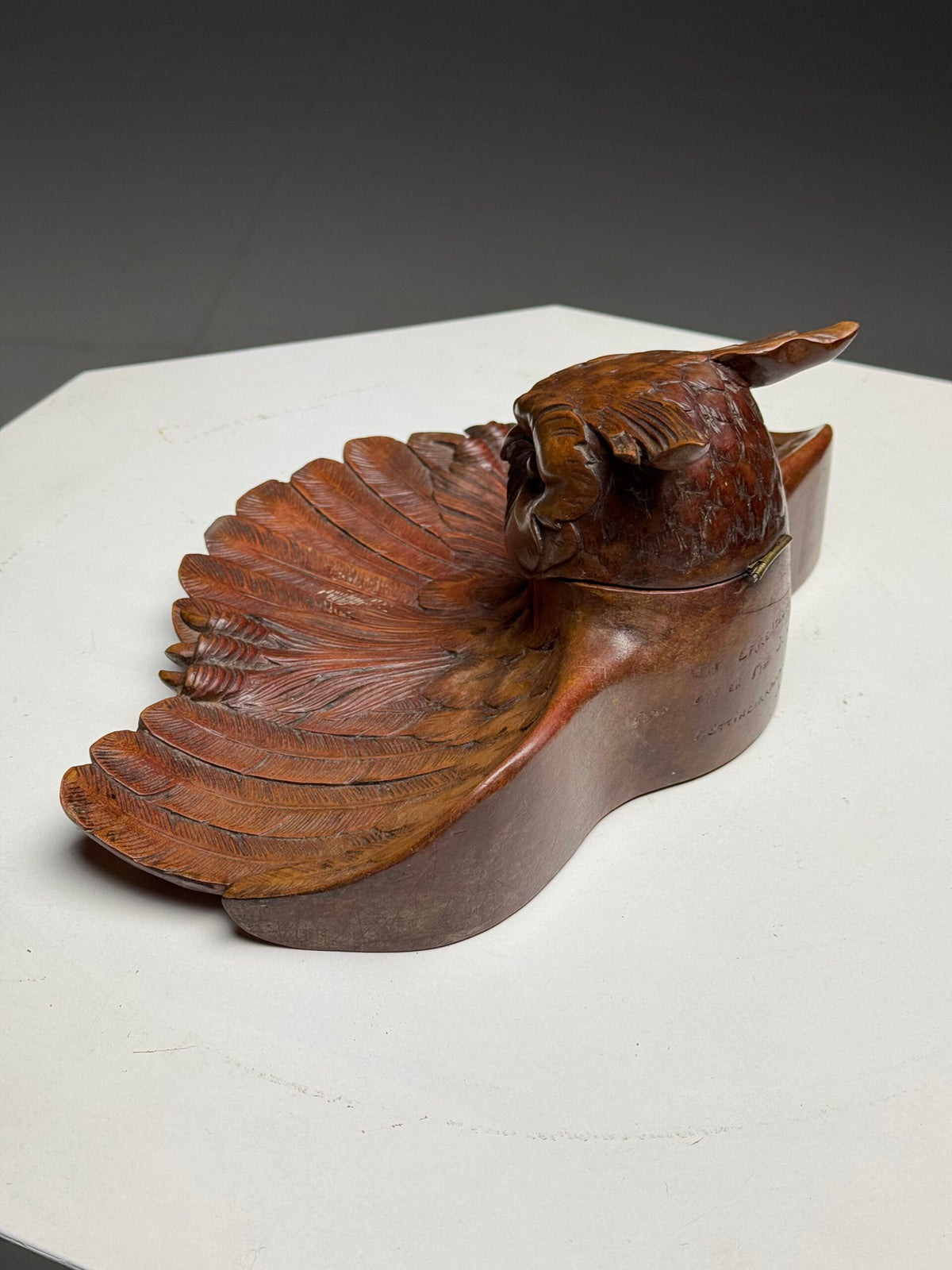 Black Forest Owl Inkwell, Carved Linden Wood, 1918, photo 16