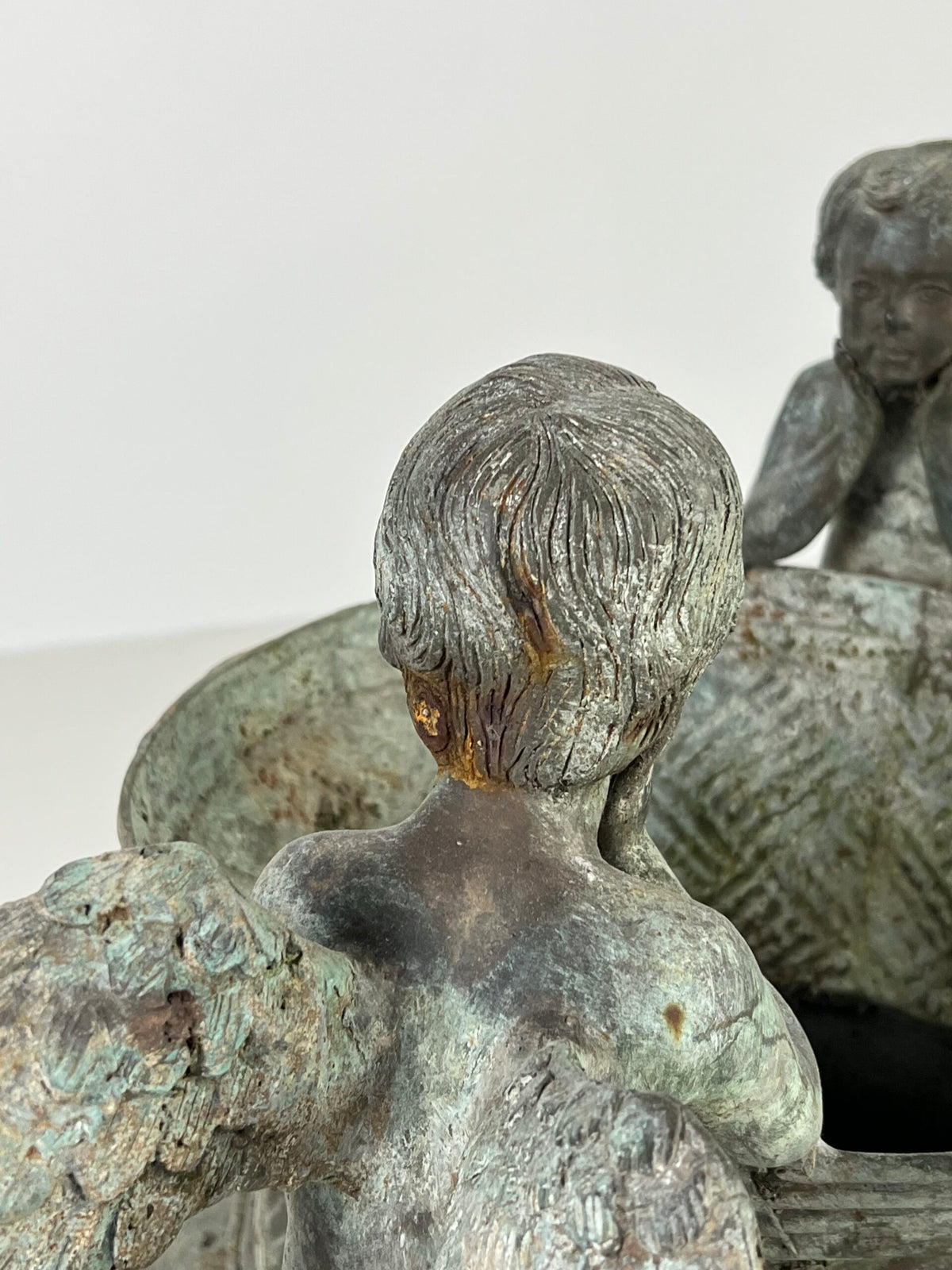 Pair of Large Bronze Garden Urns with Seated Angels, photo 8